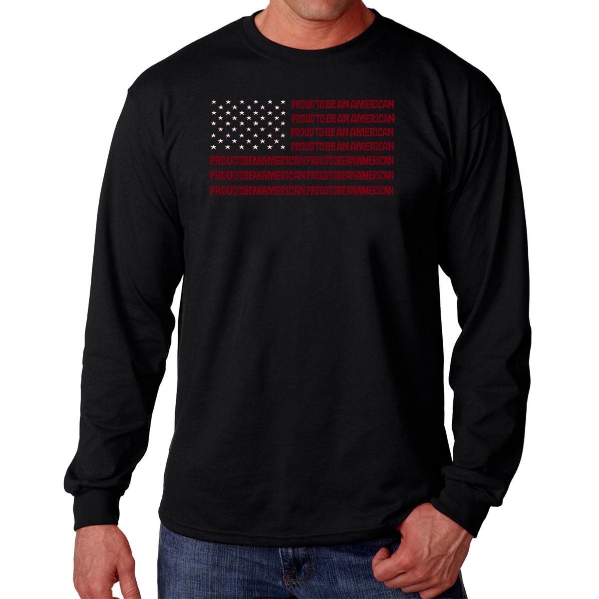 Mens Word Art Long Sleeve T-Shirt - Proud To Be An American