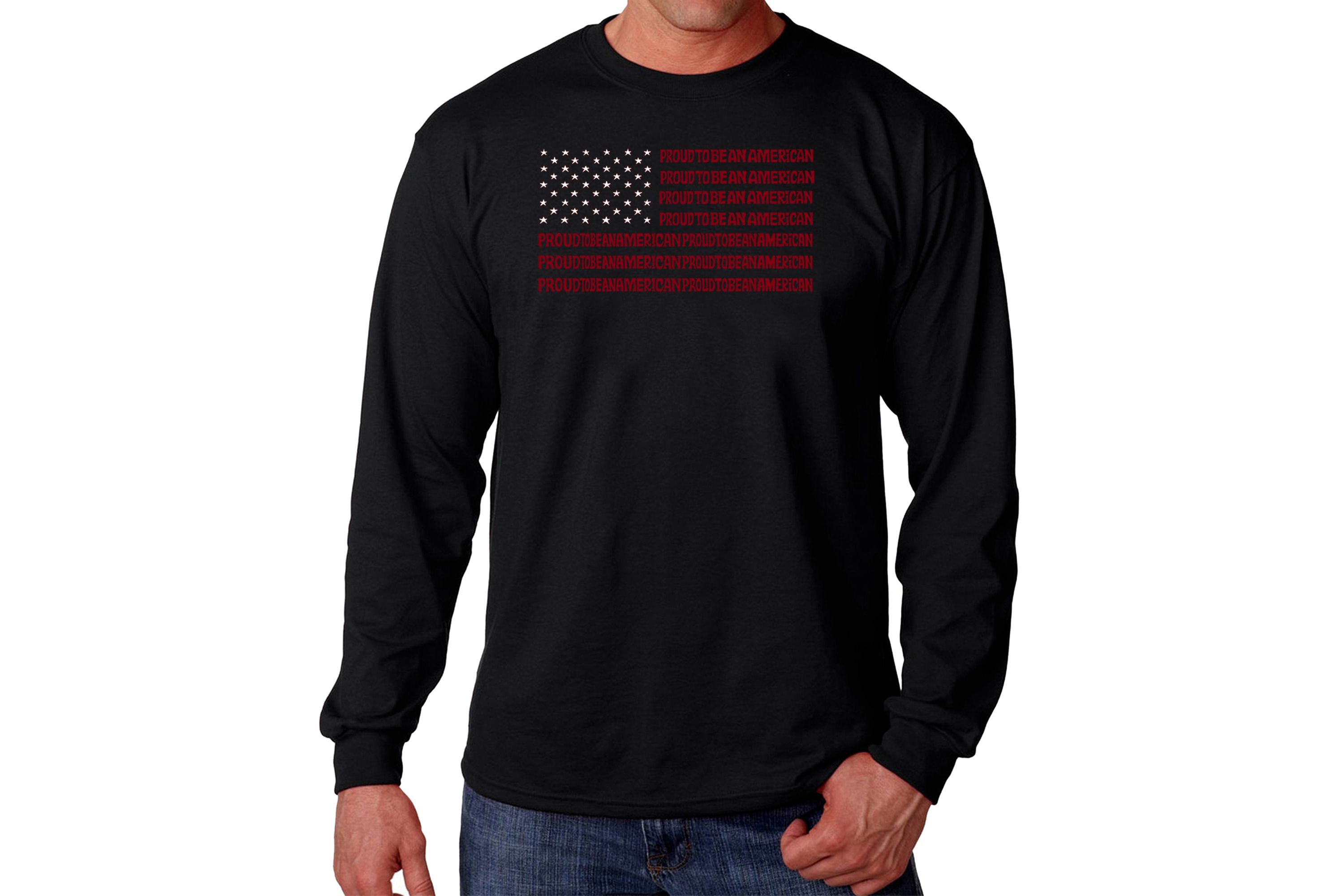 Mens Word Art Long Sleeve T-Shirt - Proud To Be An American