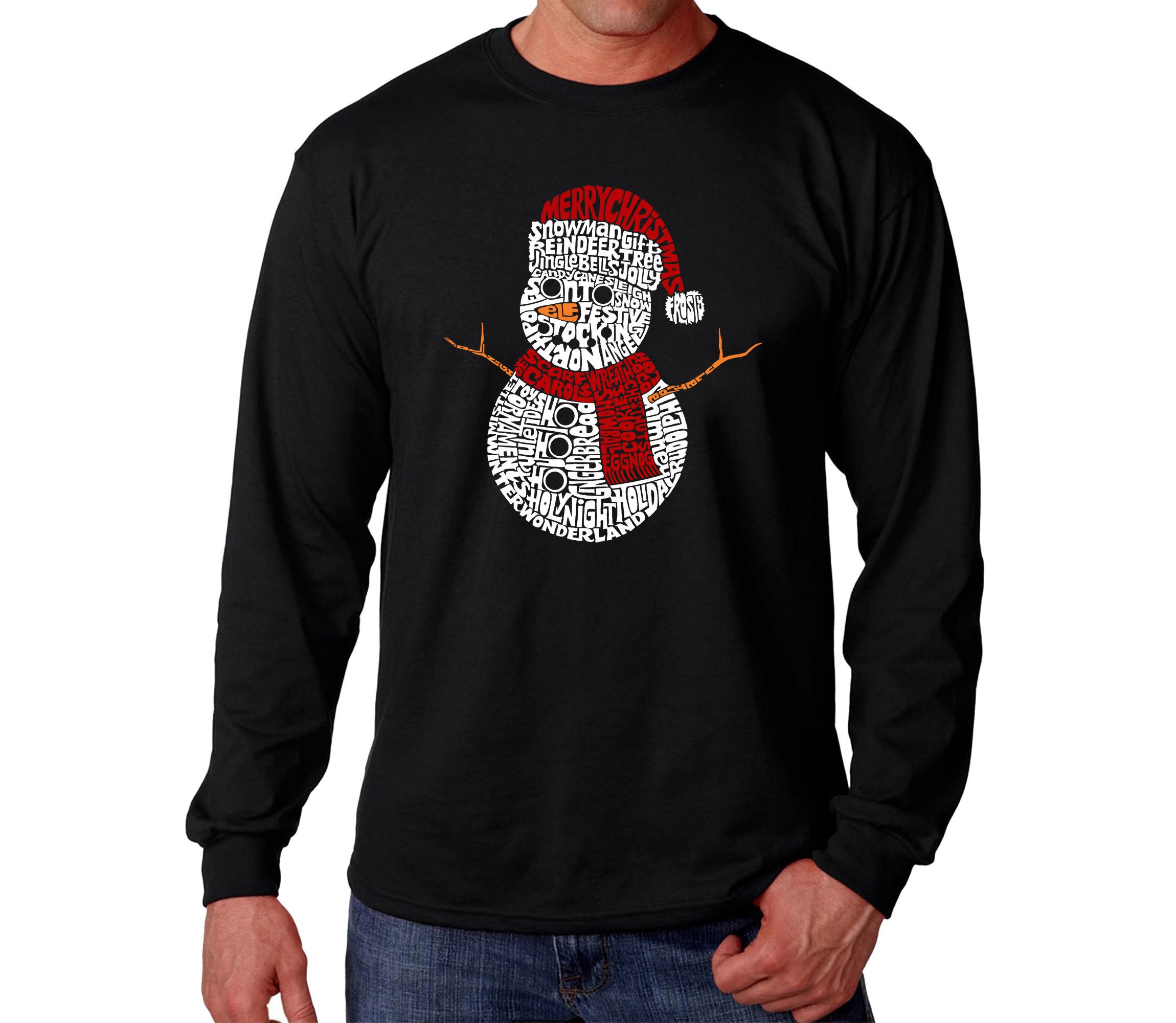 Mens Word Art Long Sleeve T-Shirt  - Christmas Snowman