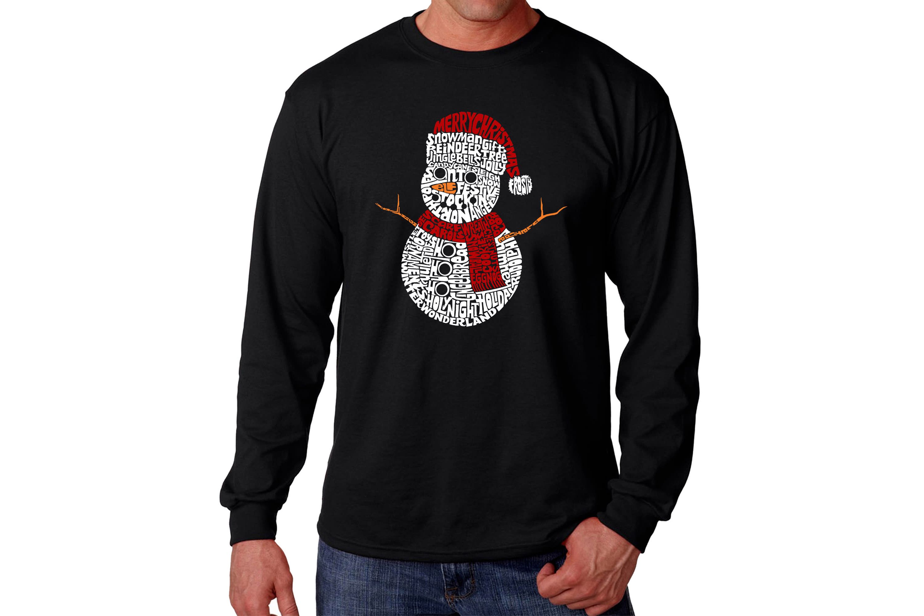 Mens Word Art Long Sleeve T-Shirt  - Christmas Snowman