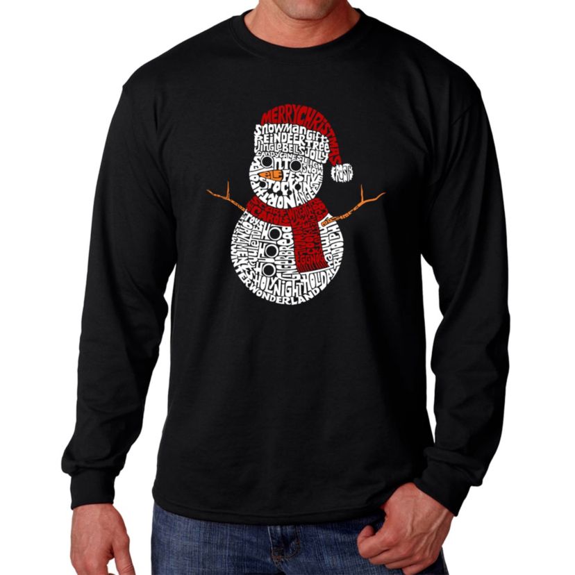 Mens Word Art Long Sleeve T-Shirt  - Christmas Snowman