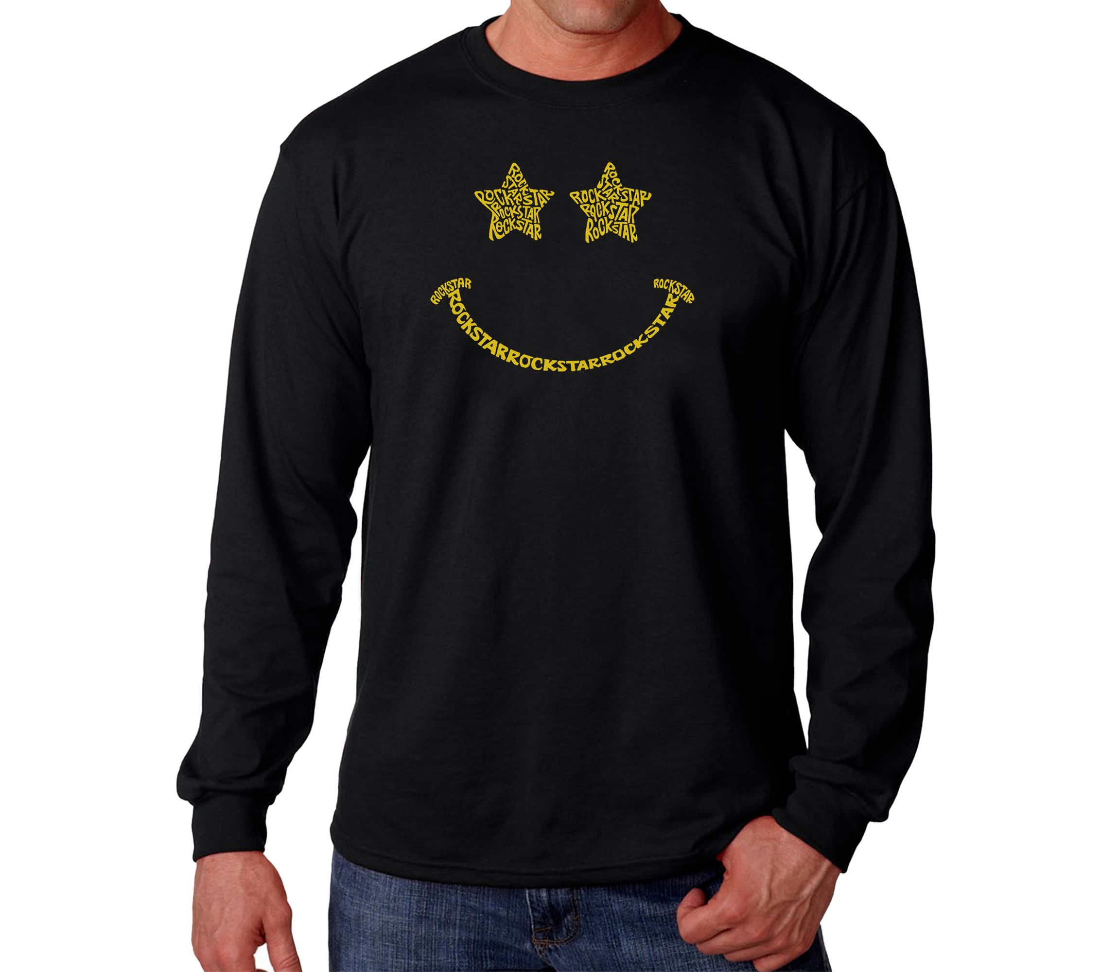 Mens Word Art Long Sleeve T-shirt - Rockstar Smiley