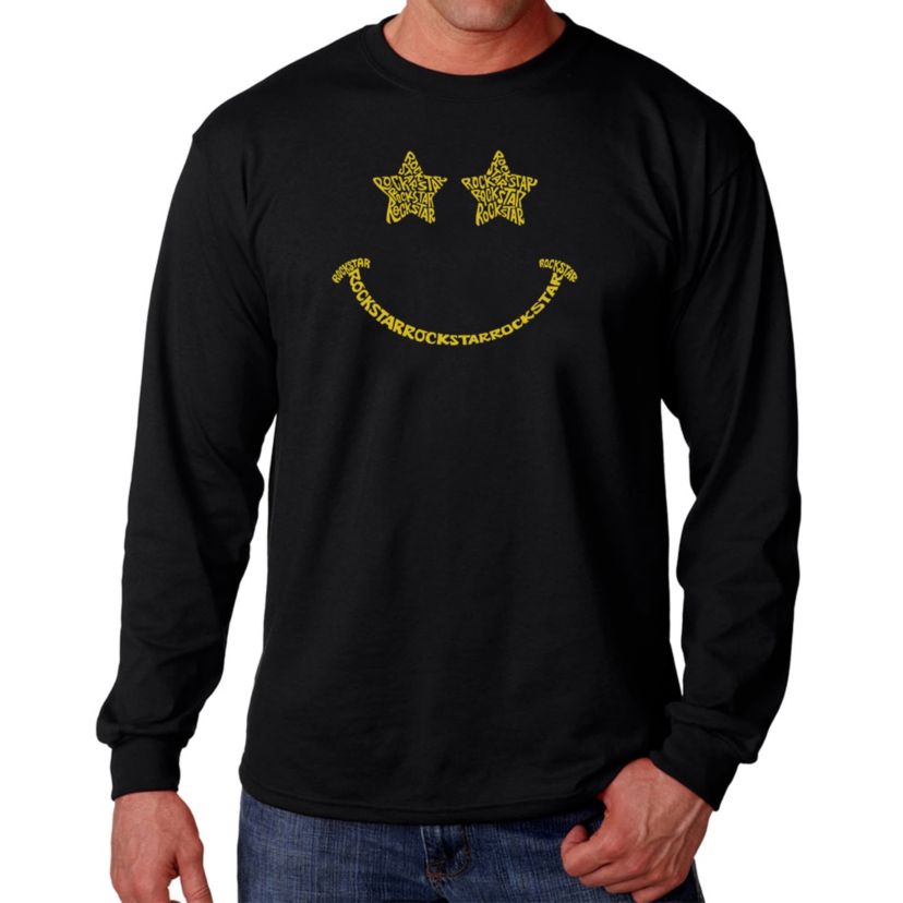 Mens Word Art Long Sleeve T-shirt - Rockstar Smiley