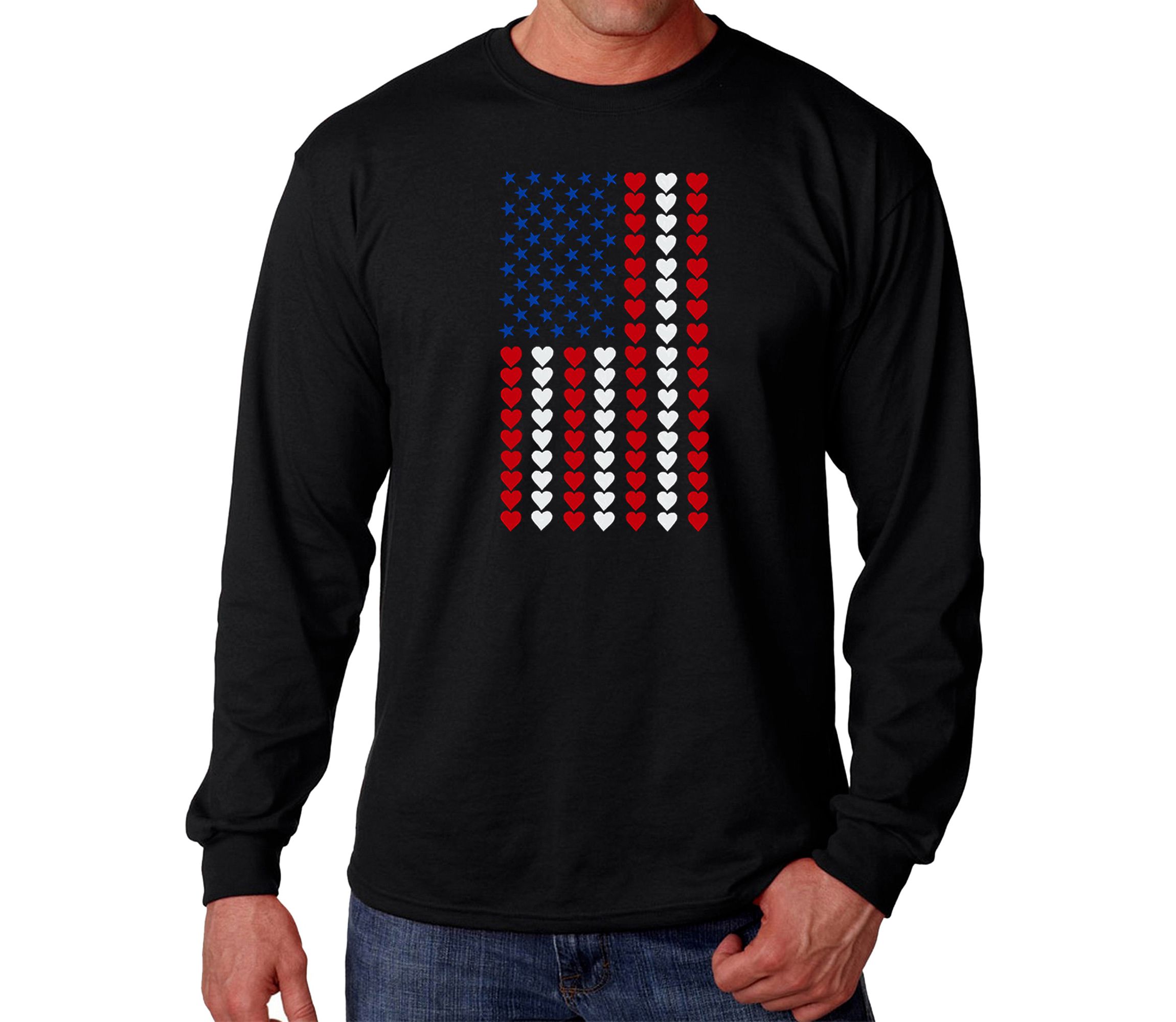 Mens Word Art Long Sleeve T-Shirt - Heart Flag