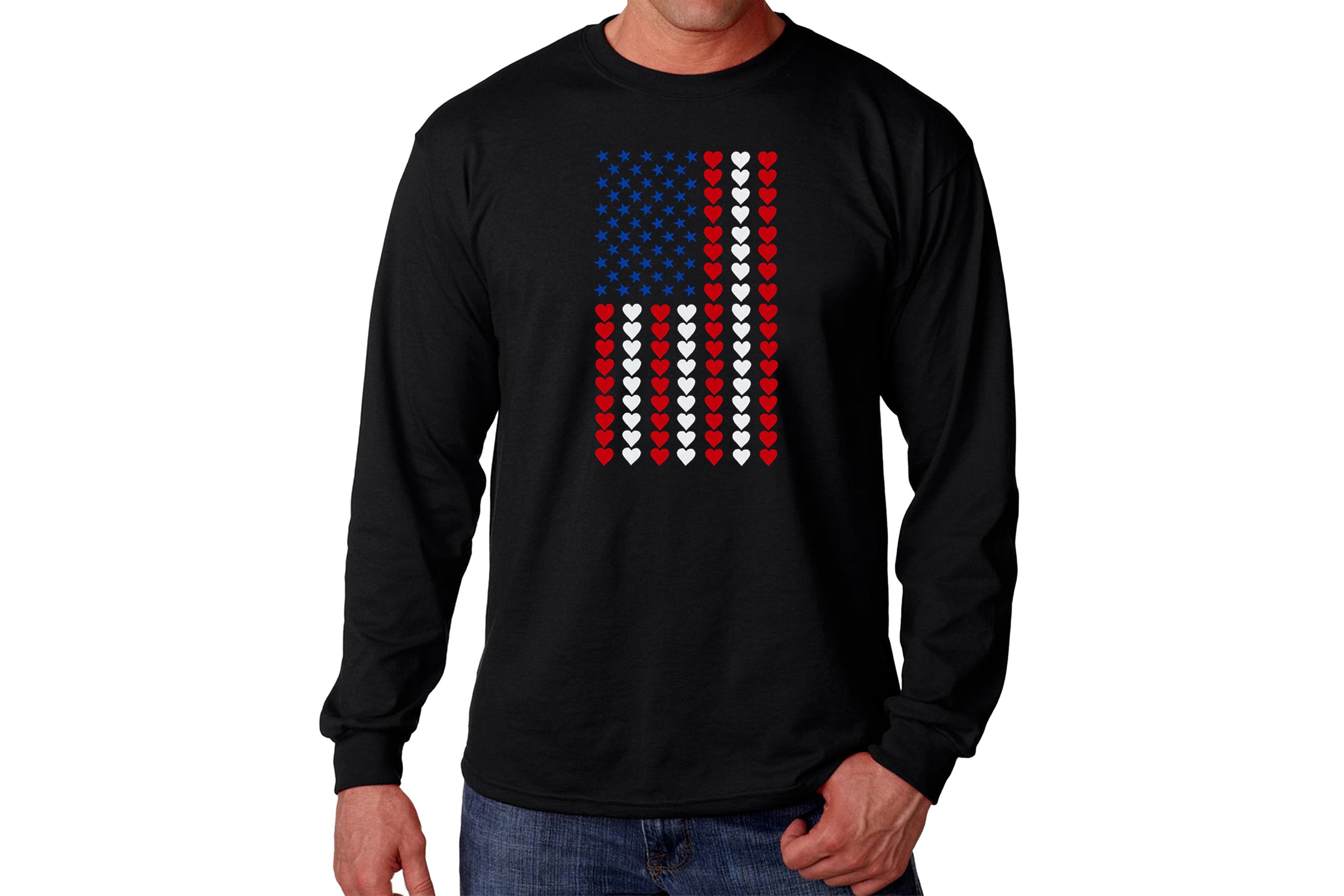 Mens Word Art Long Sleeve T-Shirt - Heart Flag