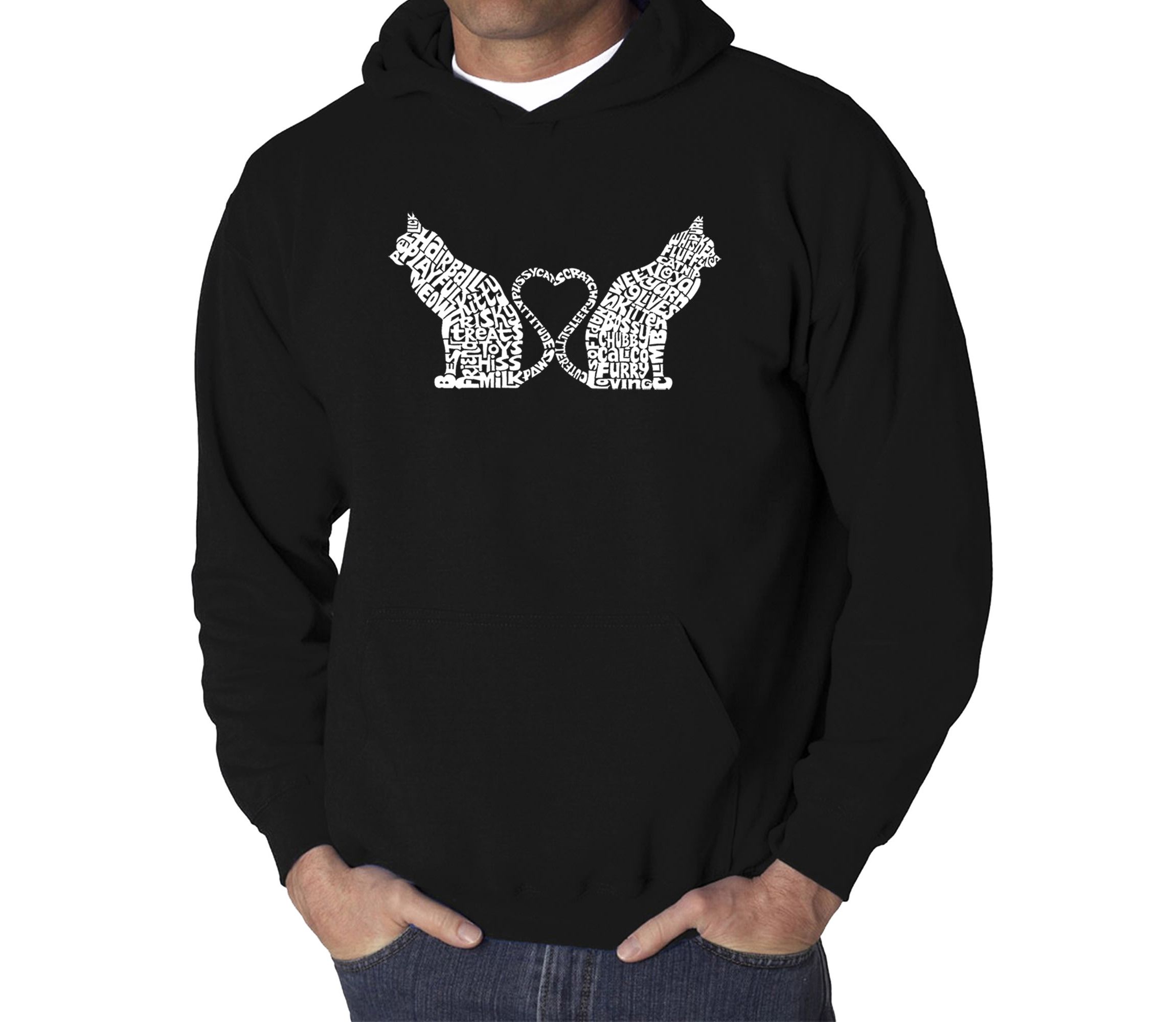 Mens Word Art Hooded Sweatshirt - Cat Tail Hearts