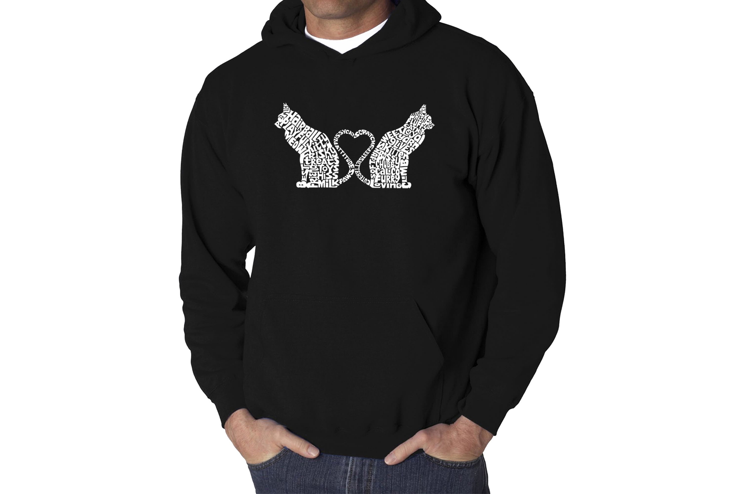 Mens Word Art Hooded Sweatshirt - Cat Tail Hearts