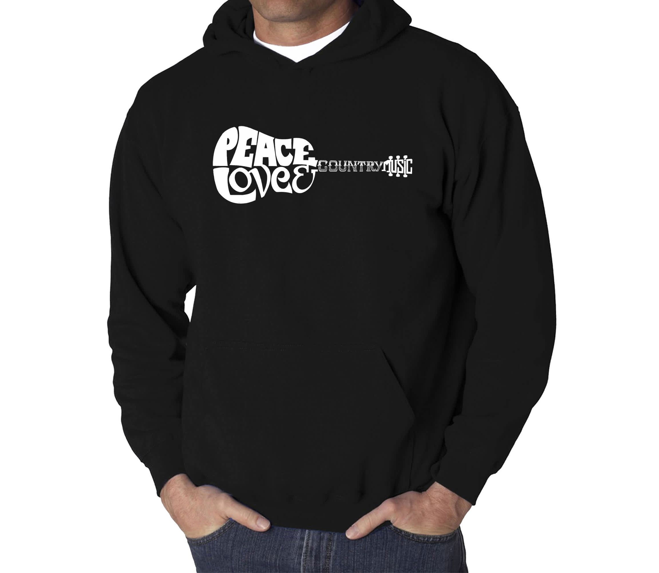 Mens Word Art Hooded Sweatshirt - Peace Love Country