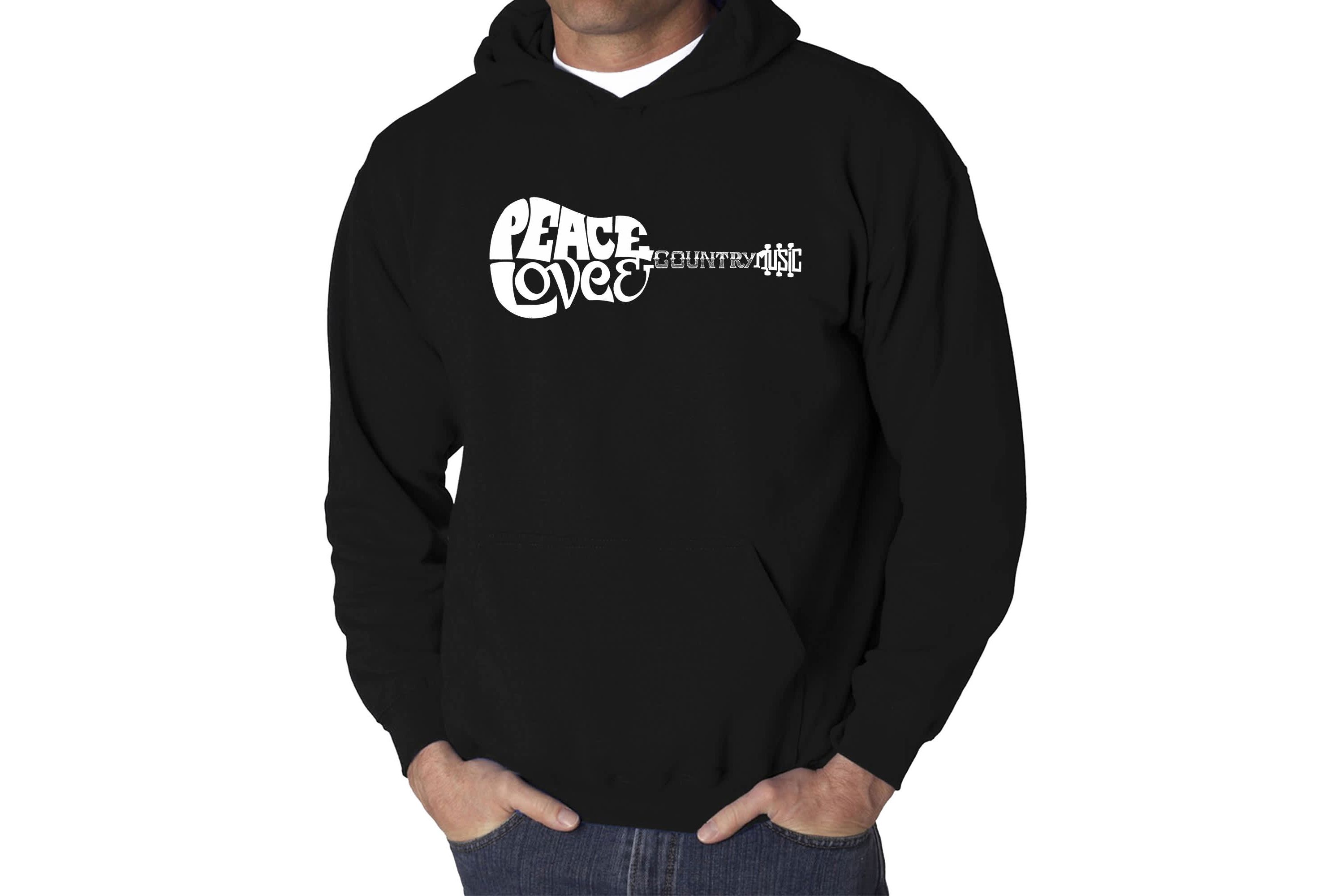 Mens Word Art Hooded Sweatshirt - Peace Love Country