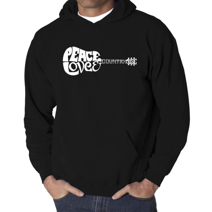 Mens Word Art Hooded Sweatshirt - Peace Love Country