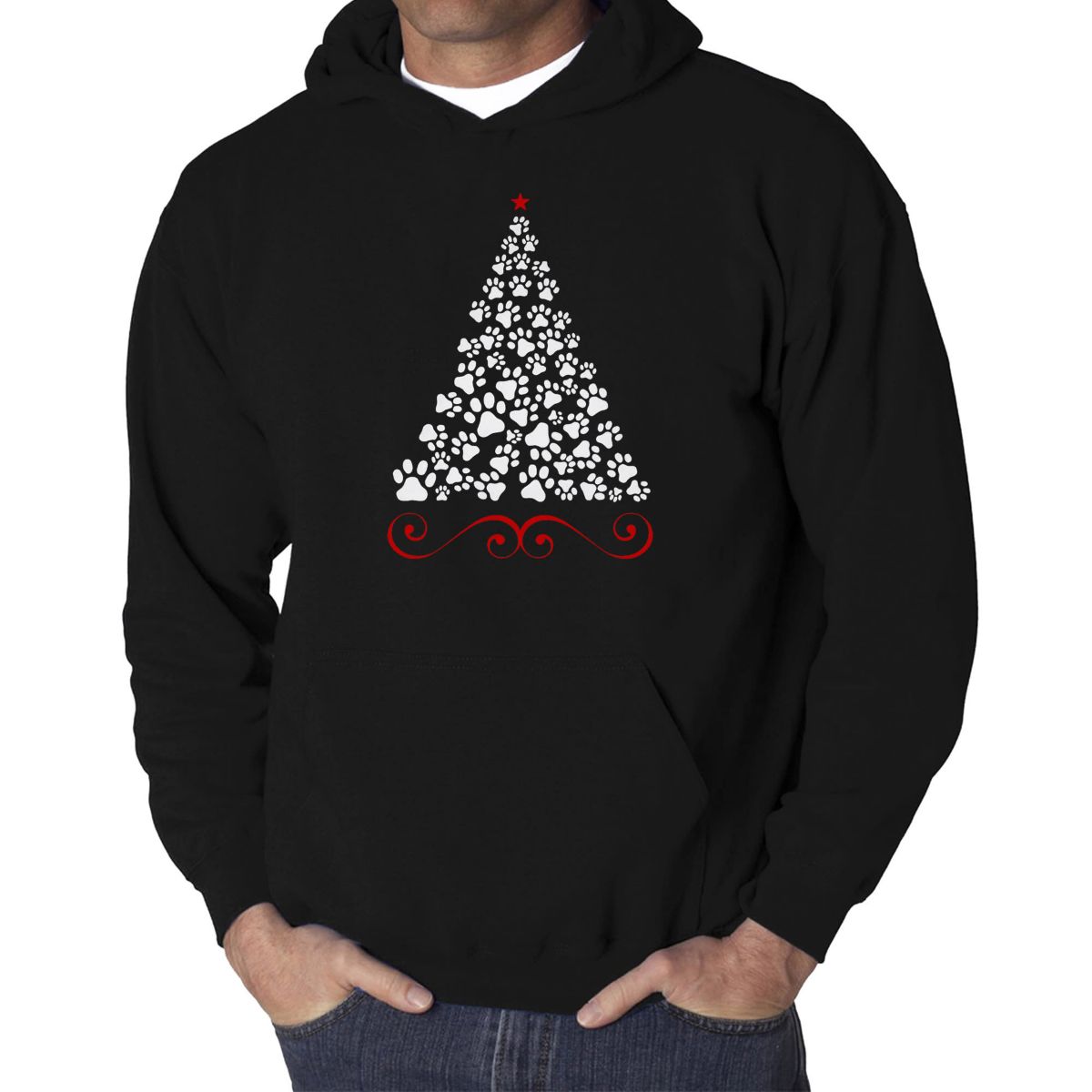Mens Word Art Hooded Sweatshirt - Paw Christmas Tree