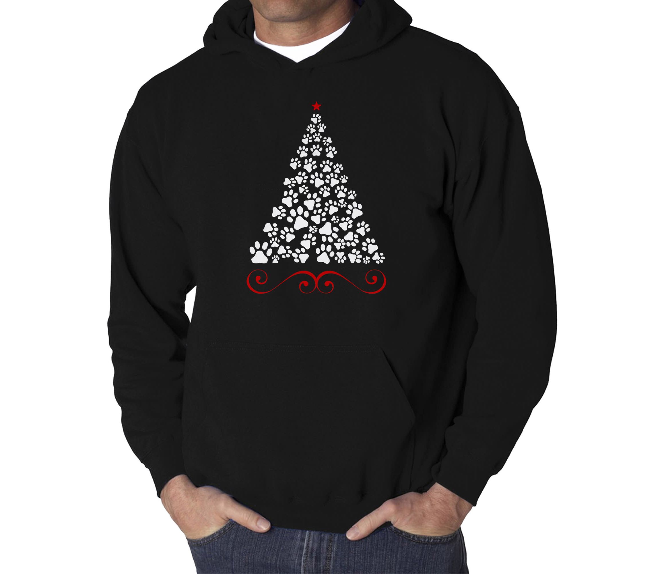 Mens Word Art Hooded Sweatshirt - Paw Christmas Tree