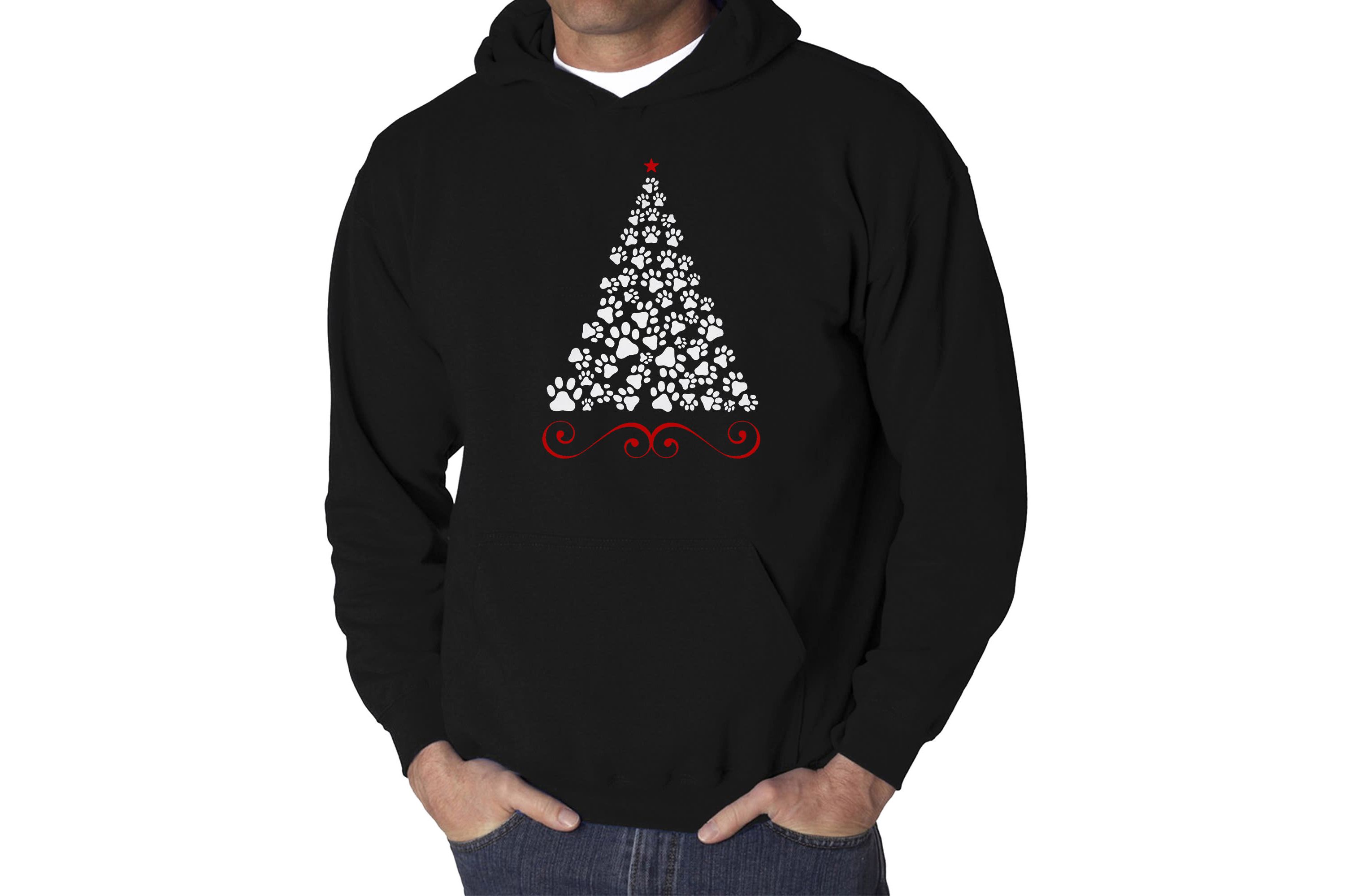 Mens Word Art Hooded Sweatshirt - Paw Christmas Tree