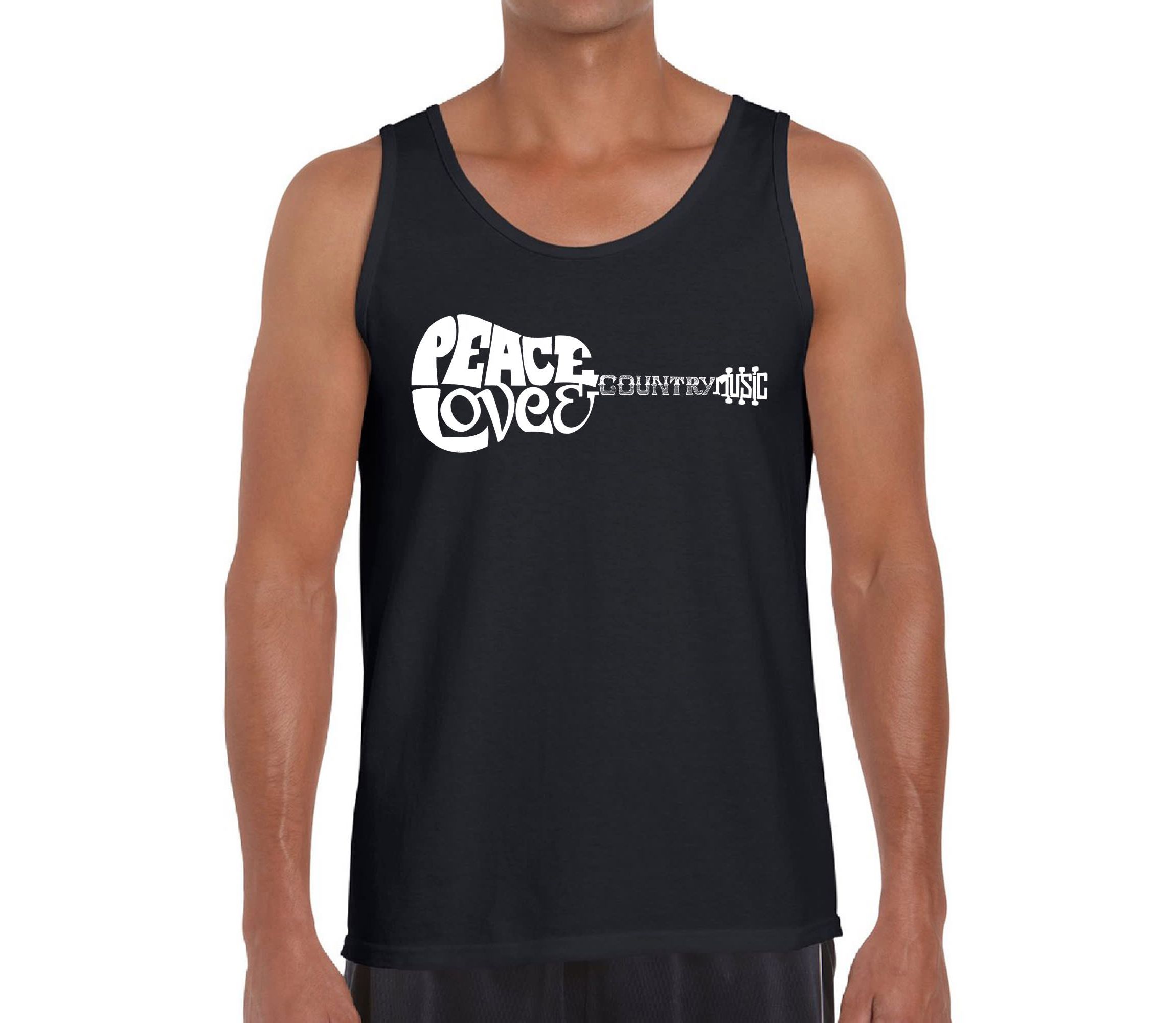 Mens Word Art Tank Top - Peace Love Country