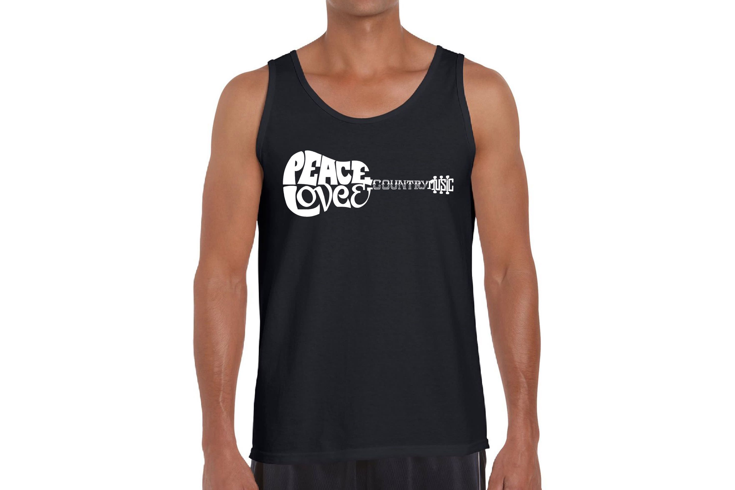 Mens Word Art Tank Top - Peace Love Country