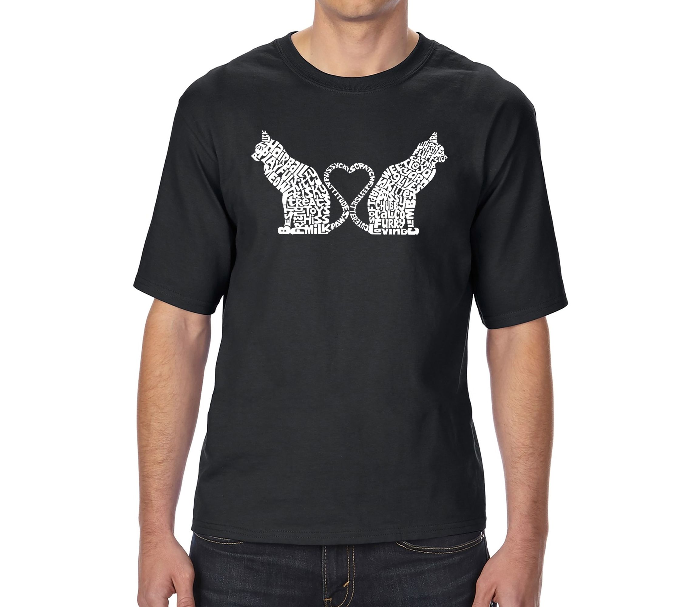 Mens Tall and Long Word Art T-Shirt - Cat Tail Hearts