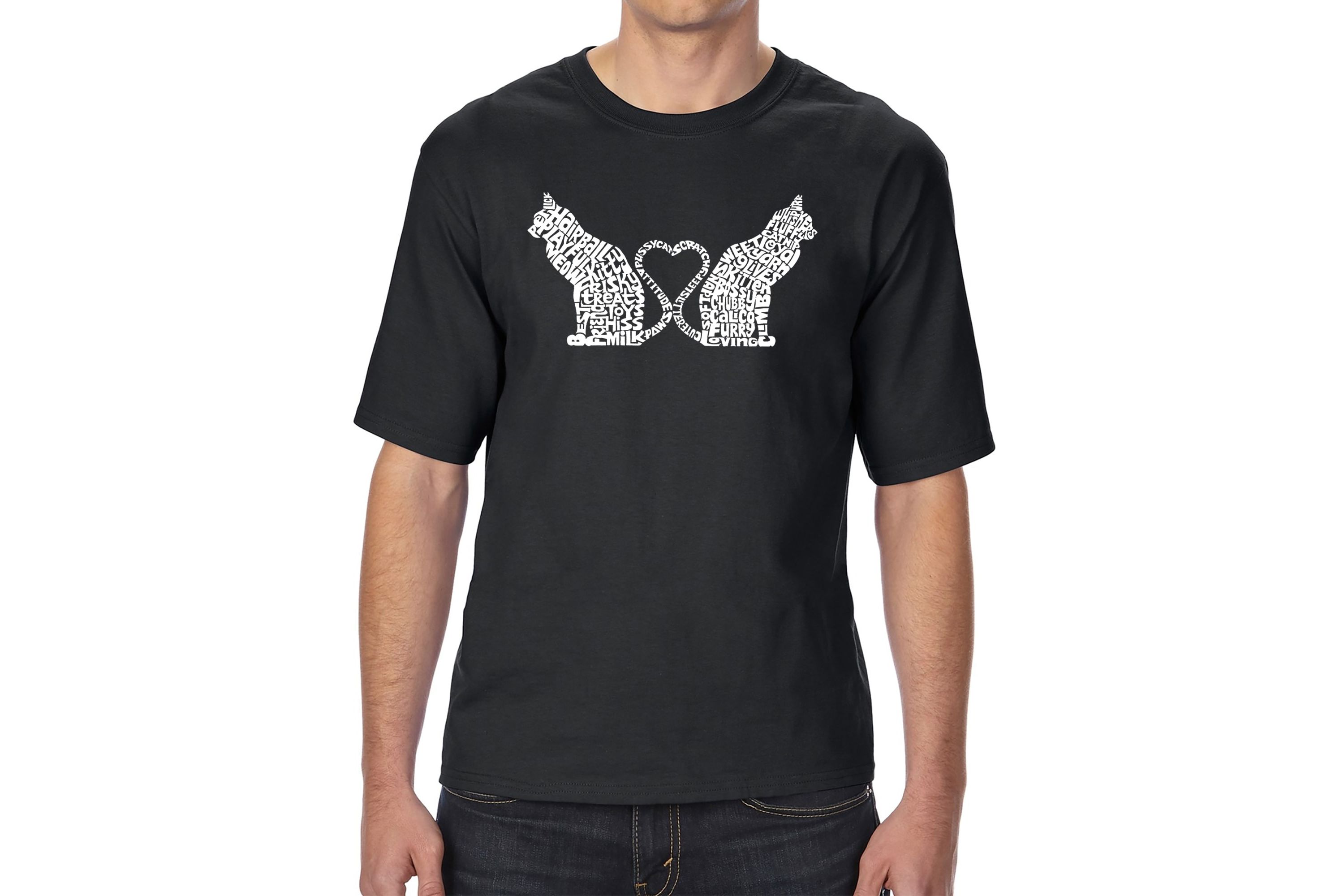 Mens Tall and Long Word Art T-Shirt - Cat Tail Hearts