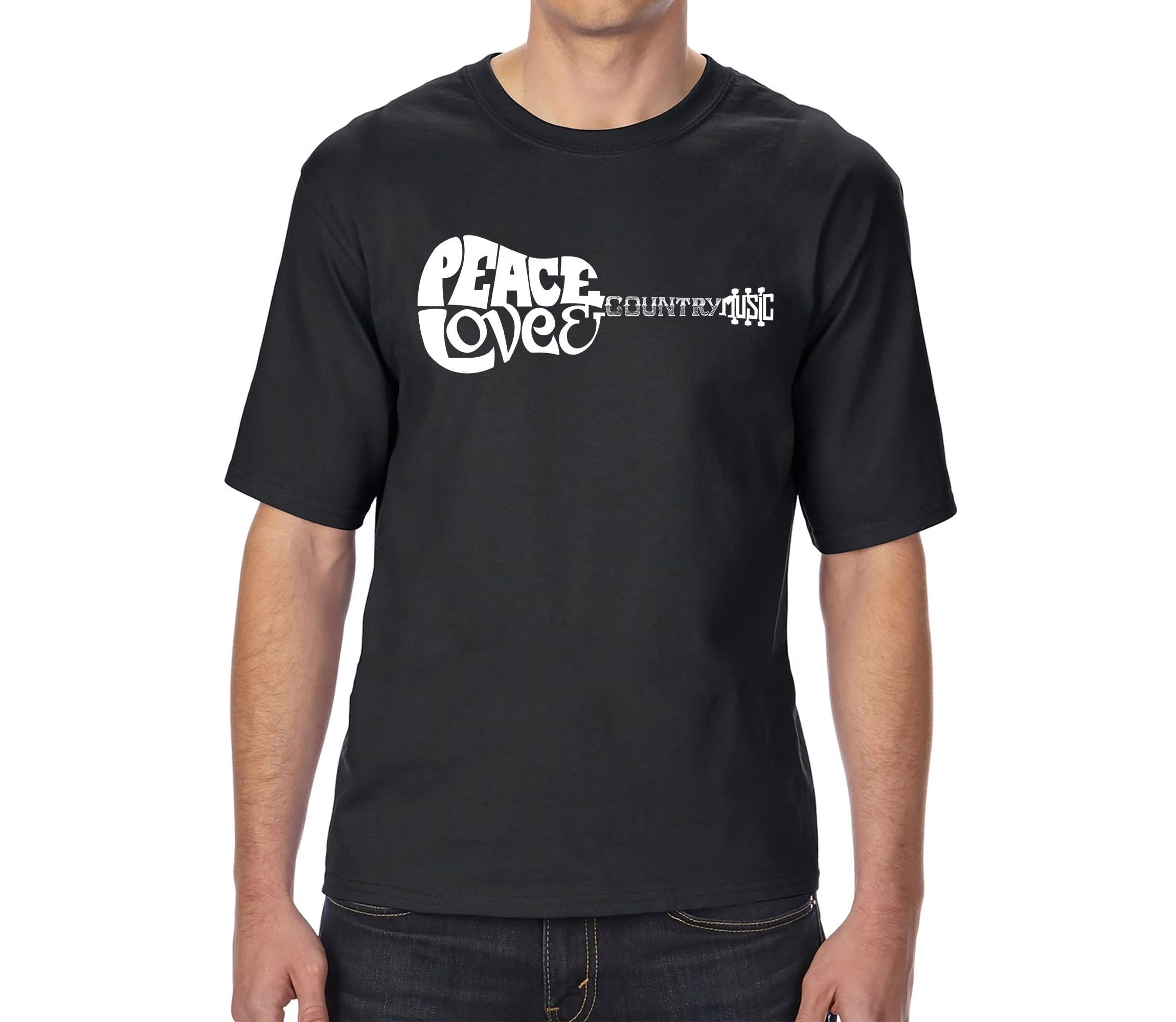Mens Tall and Long Word Art T-shirt - Peace Love Country