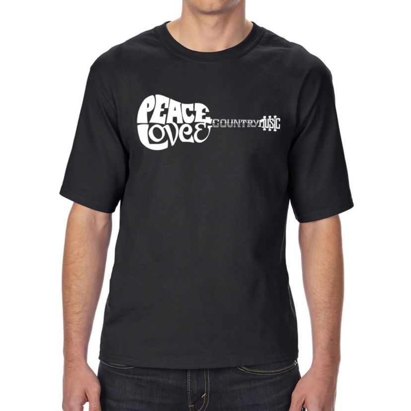 Mens Tall and Long Word Art T-shirt - Peace Love Country