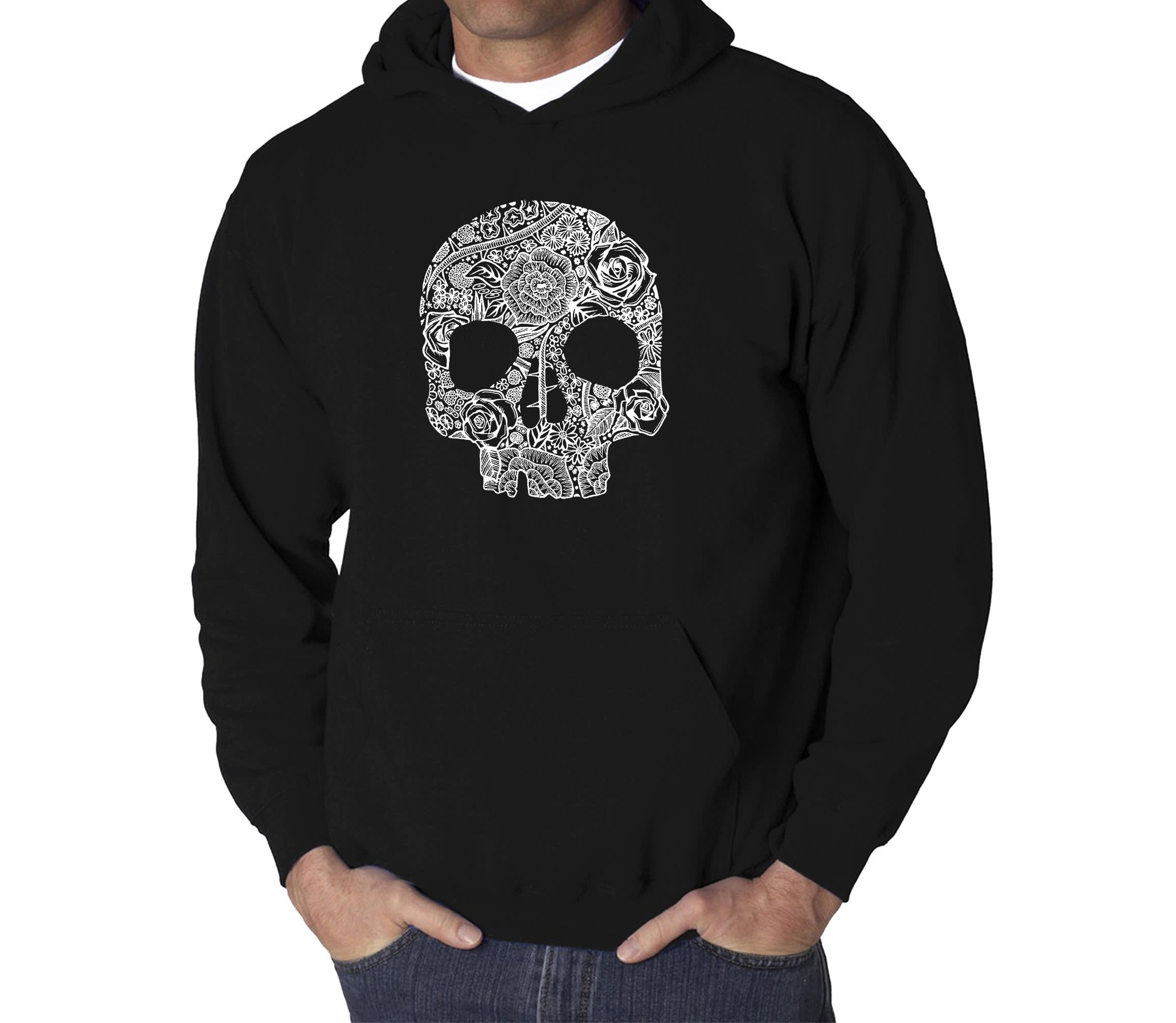 Mens Word Art Hooded Sweatshirt - Flower Skull