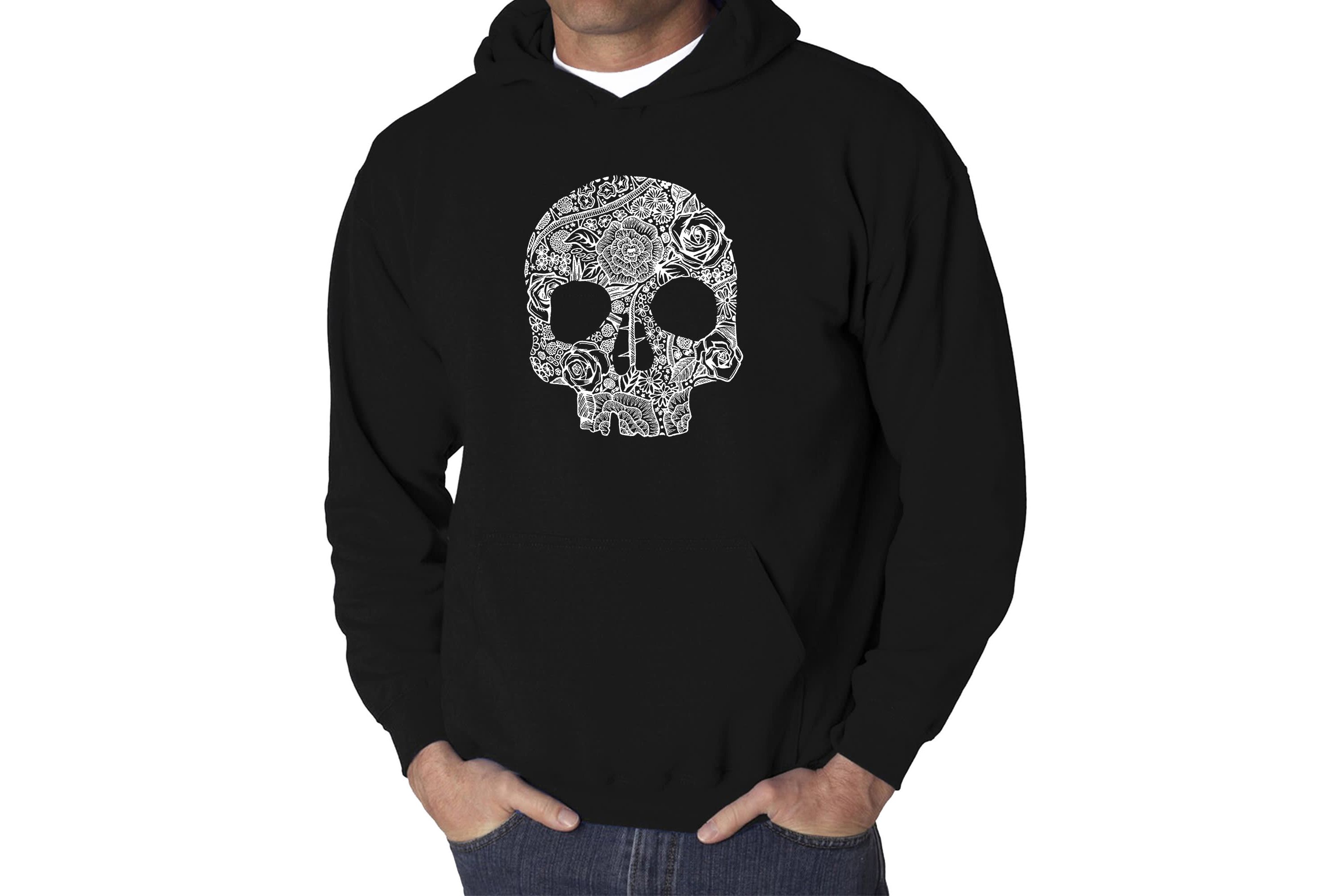 Mens Word Art Hooded Sweatshirt - Flower Skull