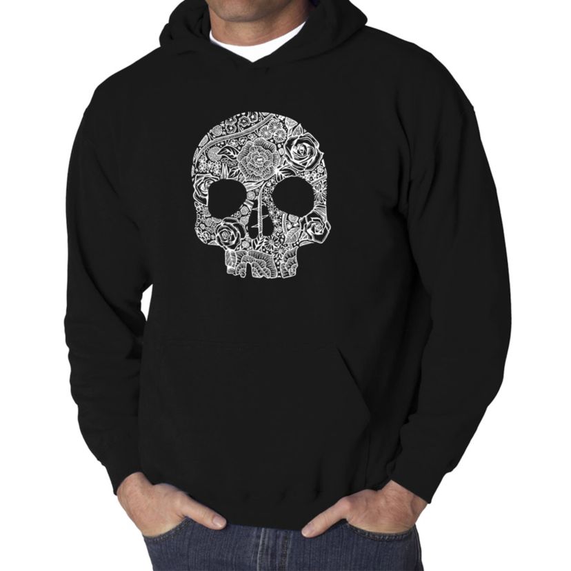 Mens Word Art Hooded Sweatshirt - Flower Skull