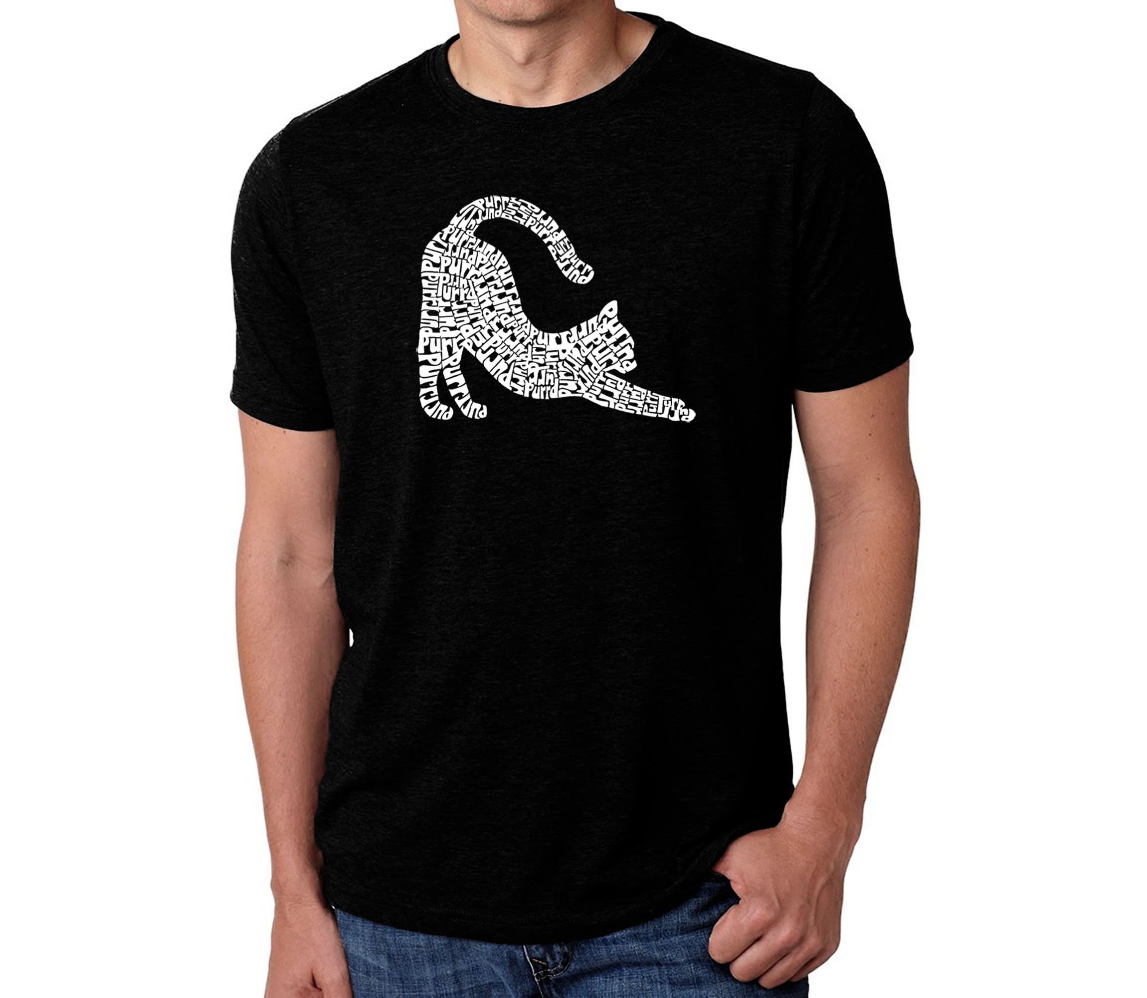 Mens Premium Blend Word Art T-Shirt - Stretching Cat