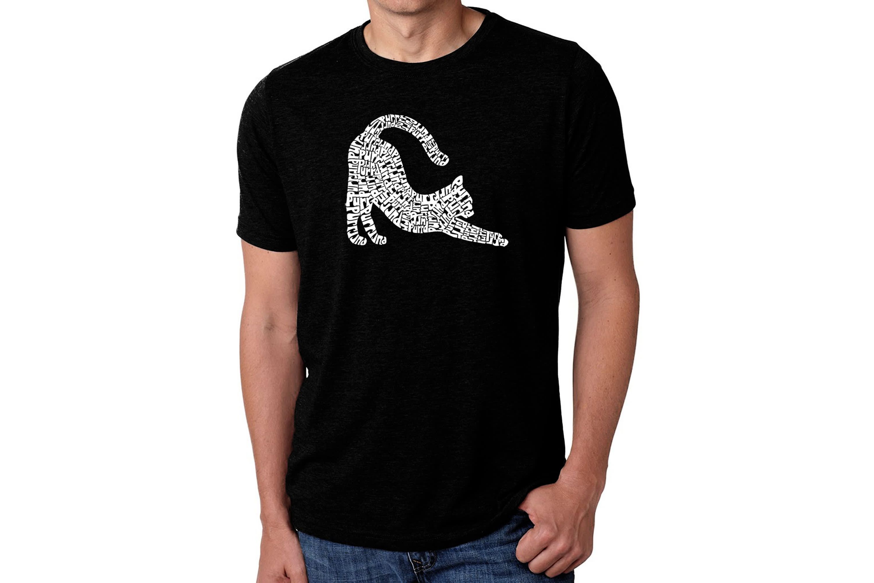 Mens Premium Blend Word Art T-Shirt - Stretching Cat