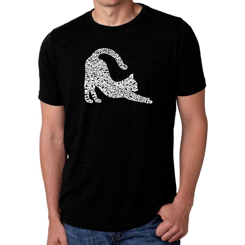 Mens Premium Blend Word Art T-Shirt - Stretching Cat