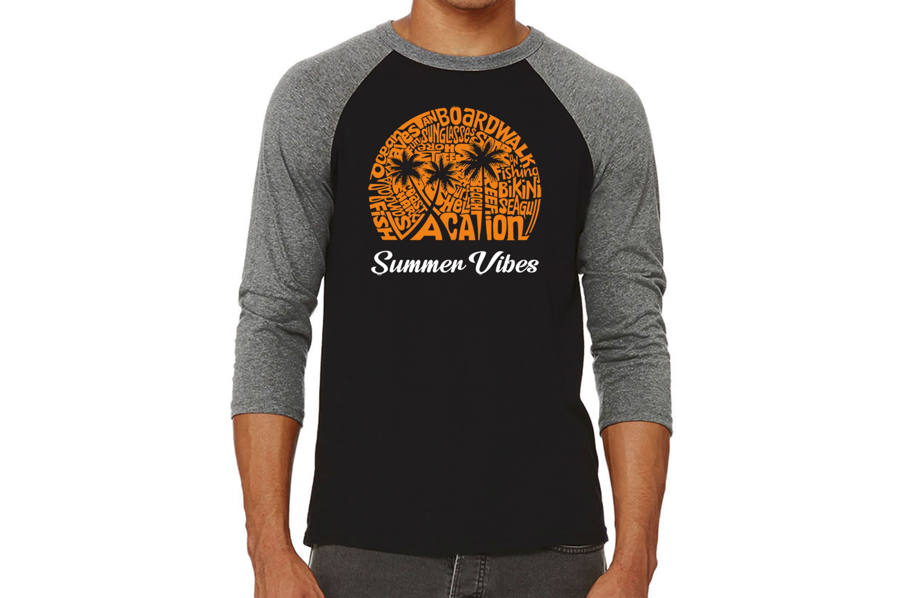 Mens Raglan Baseball Word Art T-Shirt - Summer Vibes