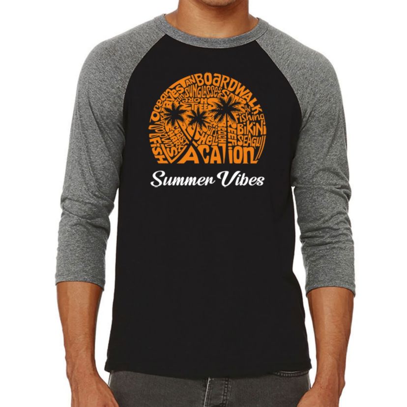 Mens Raglan Baseball Word Art T-Shirt - Summer Vibes