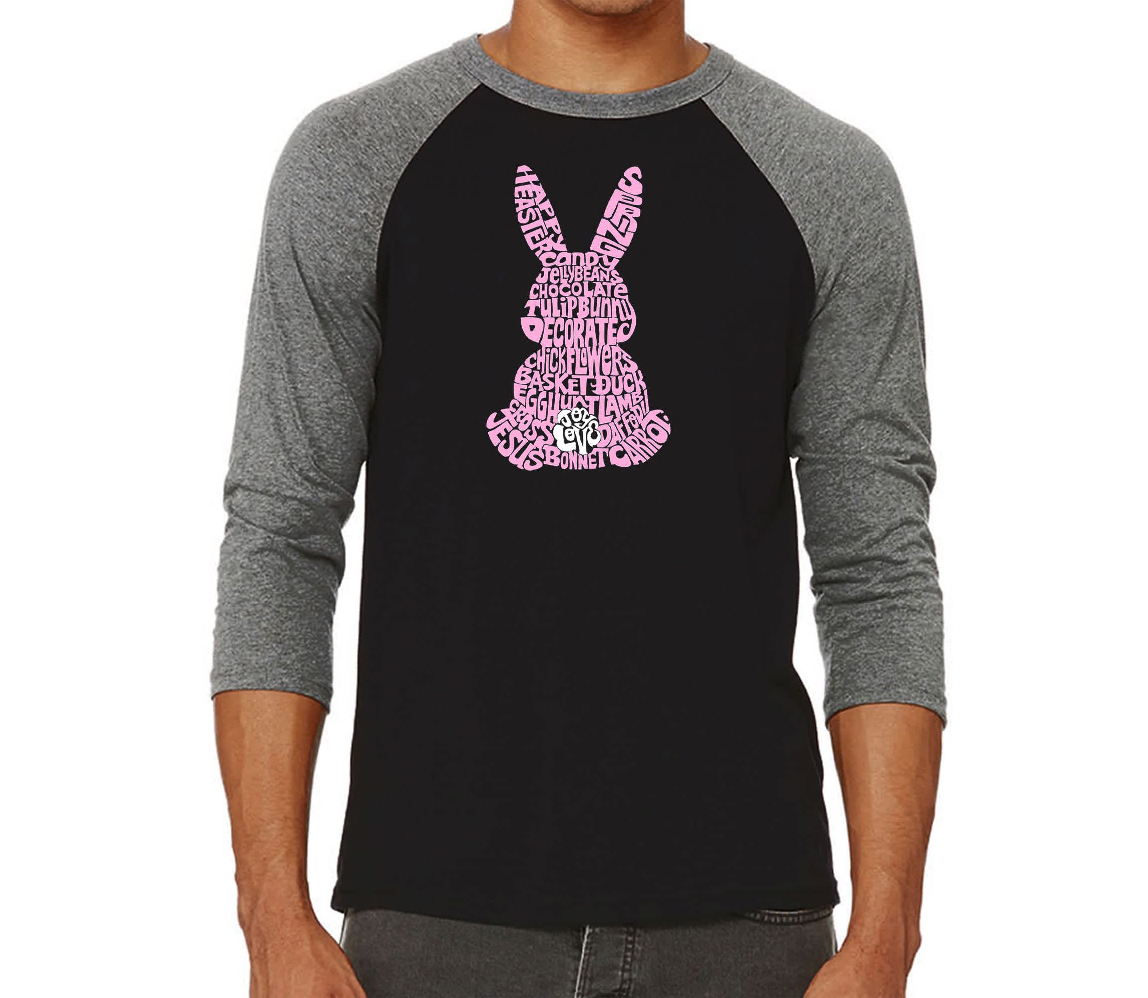 Mens Raglan Baseball Word Art T-shirt - Easter Bunny