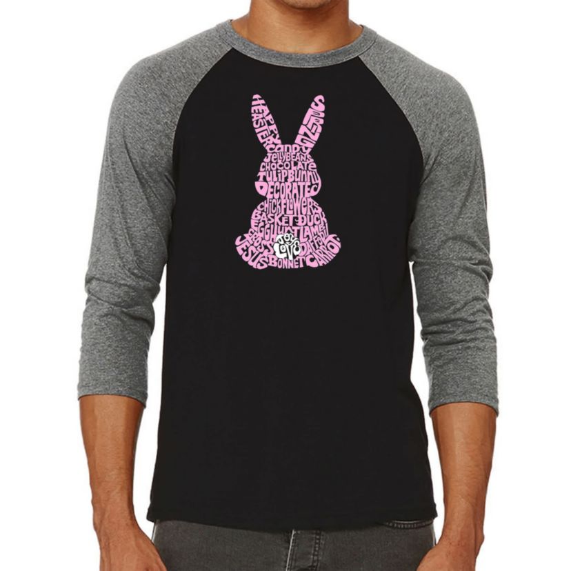 Mens Raglan Baseball Word Art T-shirt - Easter Bunny