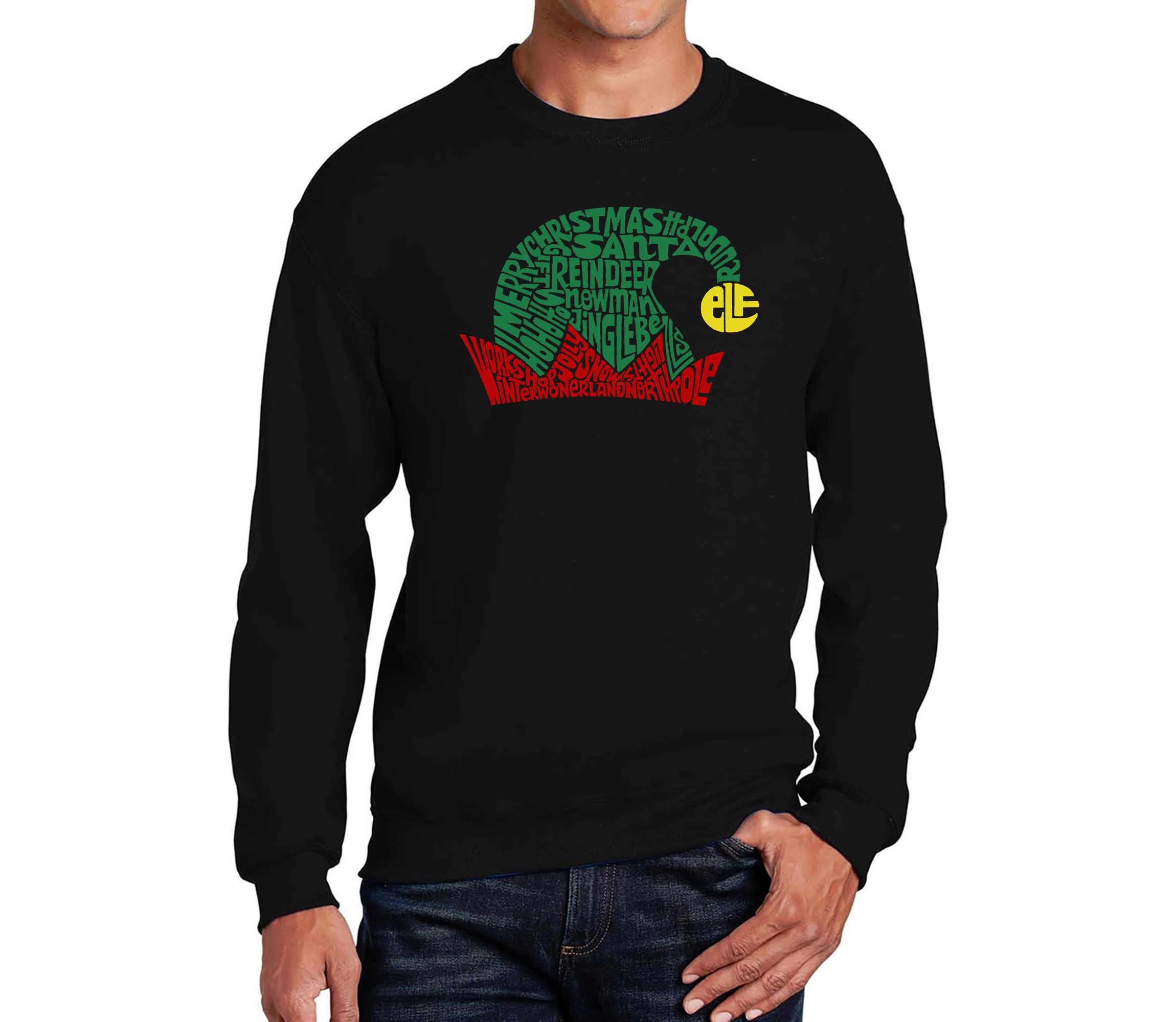 Mens Word Art Crewneck Sweatshirt  - Christmas Elf Hat