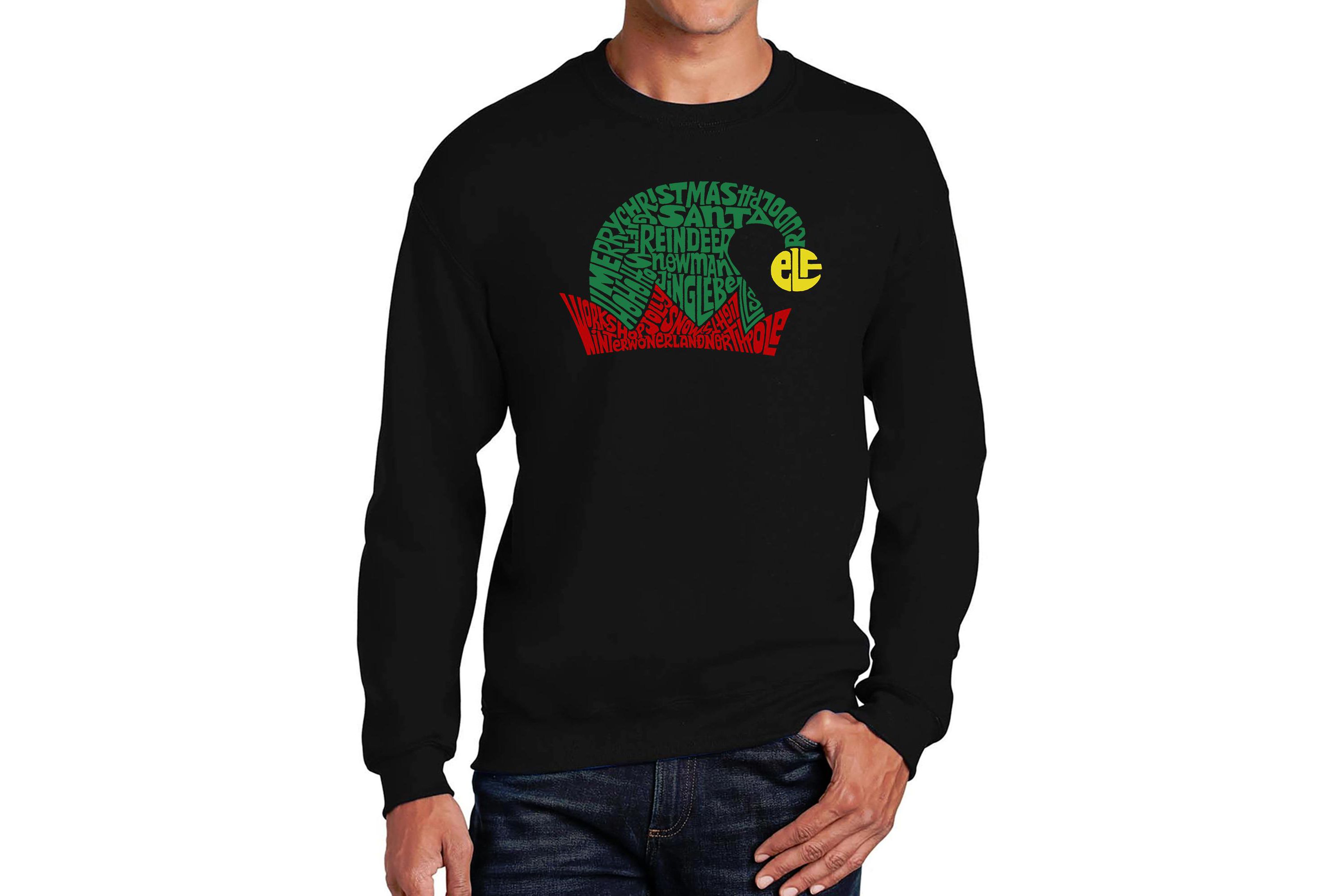 Mens Word Art Crewneck Sweatshirt  - Christmas Elf Hat