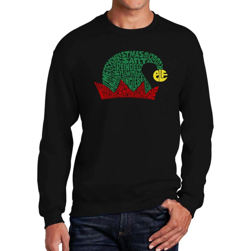 Mens Word Art Crewneck Sweatshirt  - Christmas Elf Hat