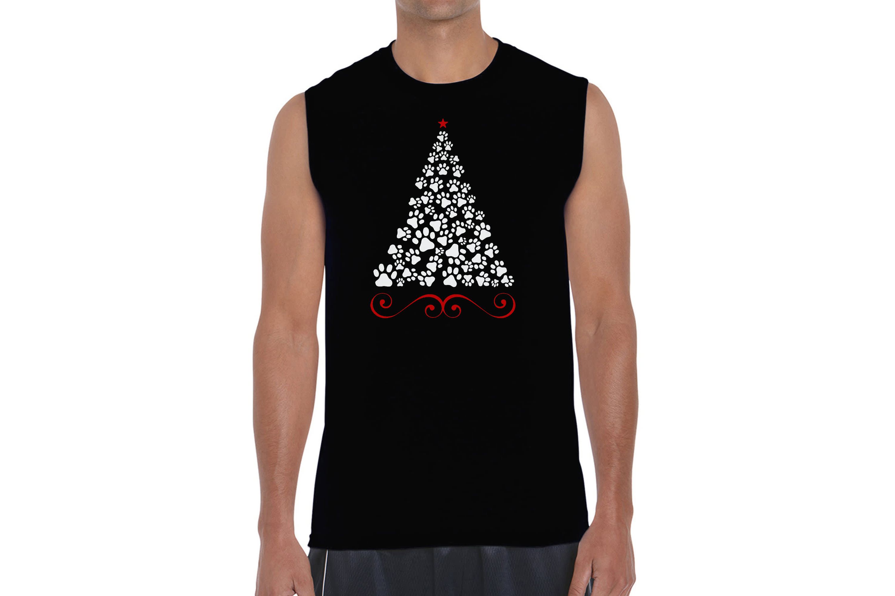Mens Word Art Sleeveless T-Shirt - Paw Christmas Tree