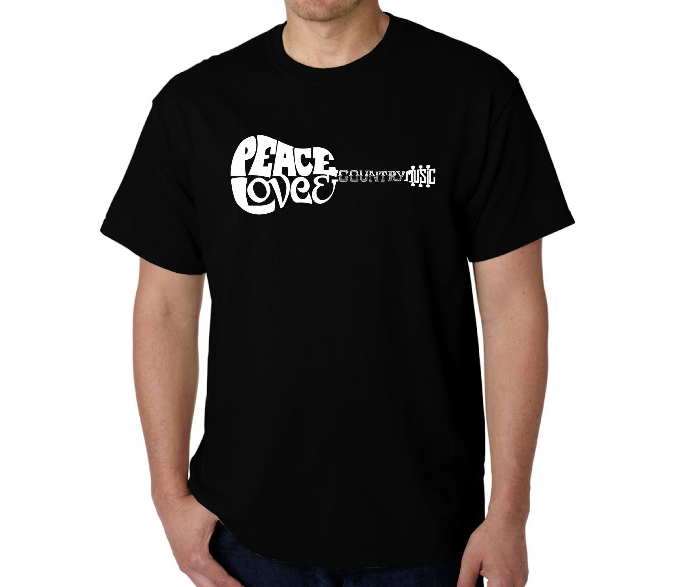Mens Word Art T-shirt - Peace Love Country
