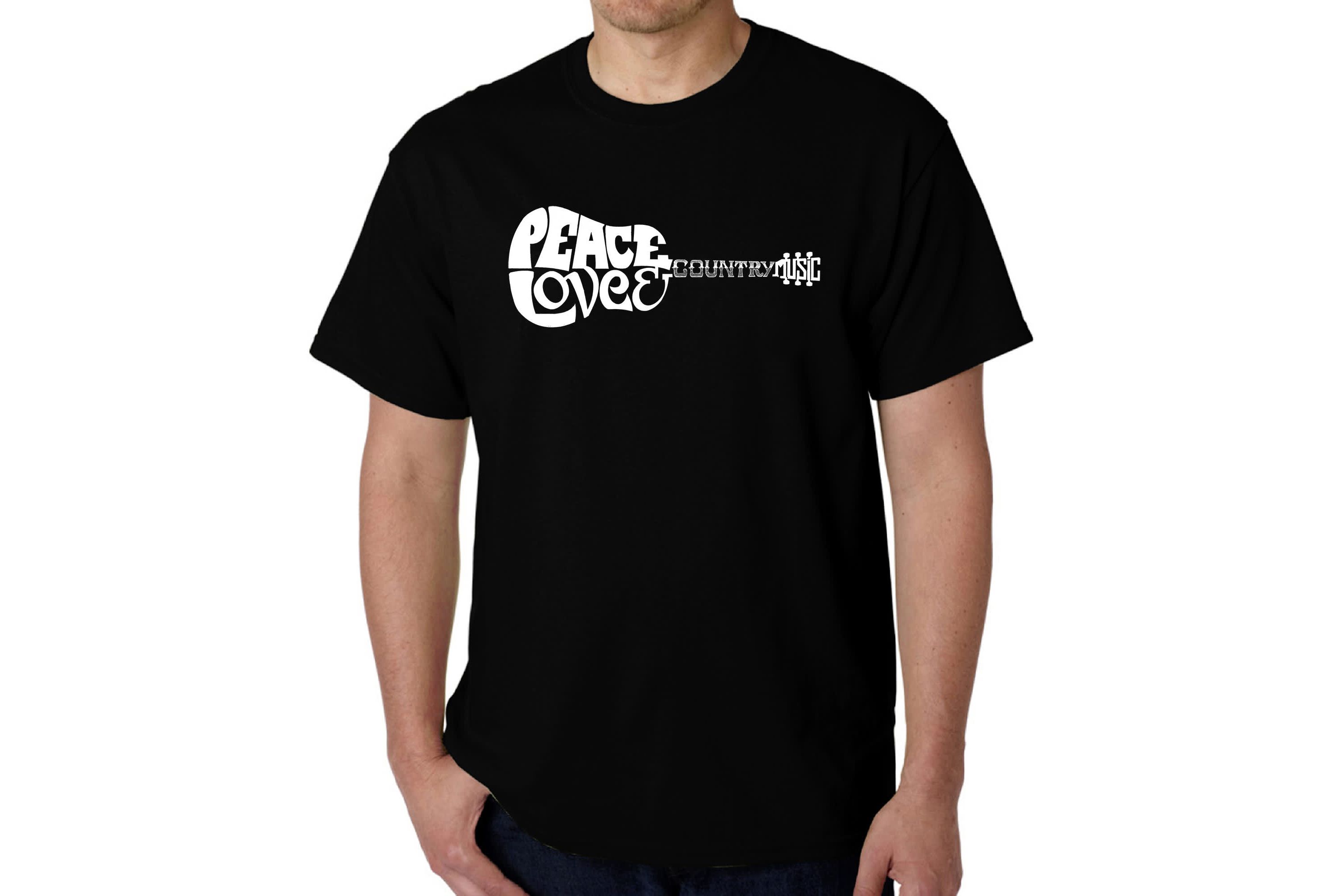 Mens Word Art T-shirt - Peace Love Country