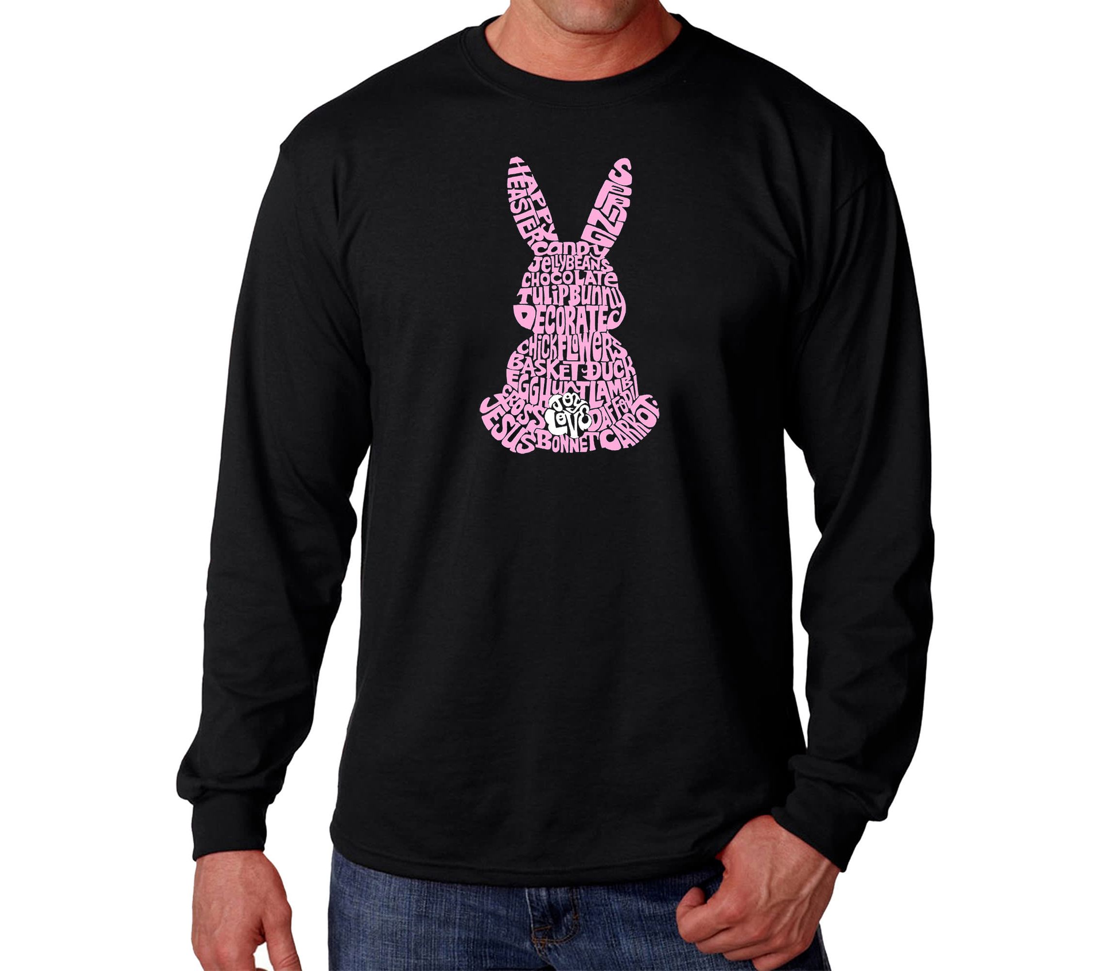 Mens Word Art Long Sleeve T-shirt - Easter Bunny