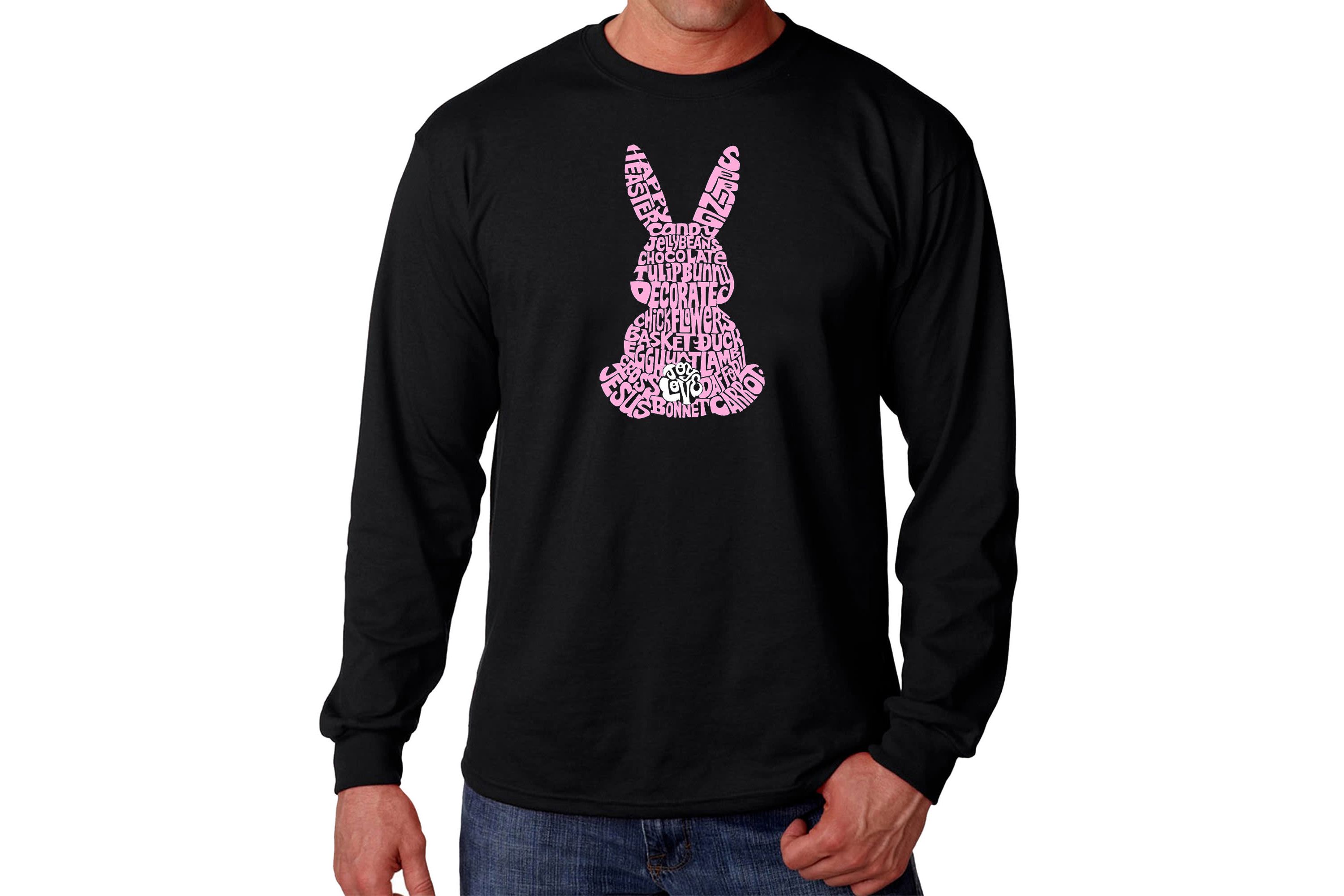 Mens Word Art Long Sleeve T-shirt - Easter Bunny