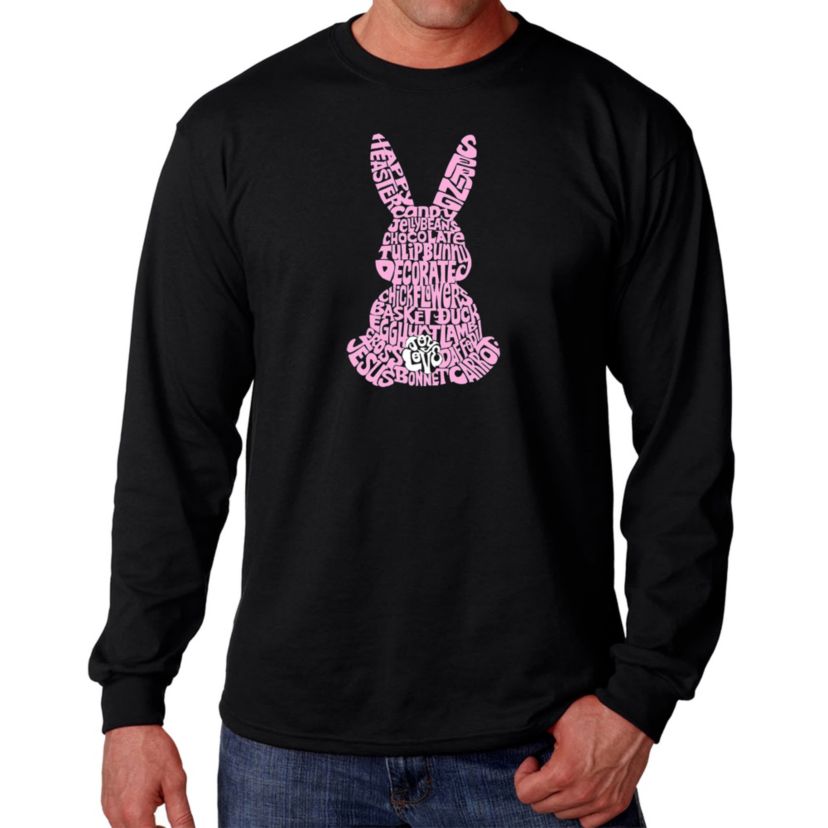 Mens Word Art Long Sleeve T-shirt - Easter Bunny