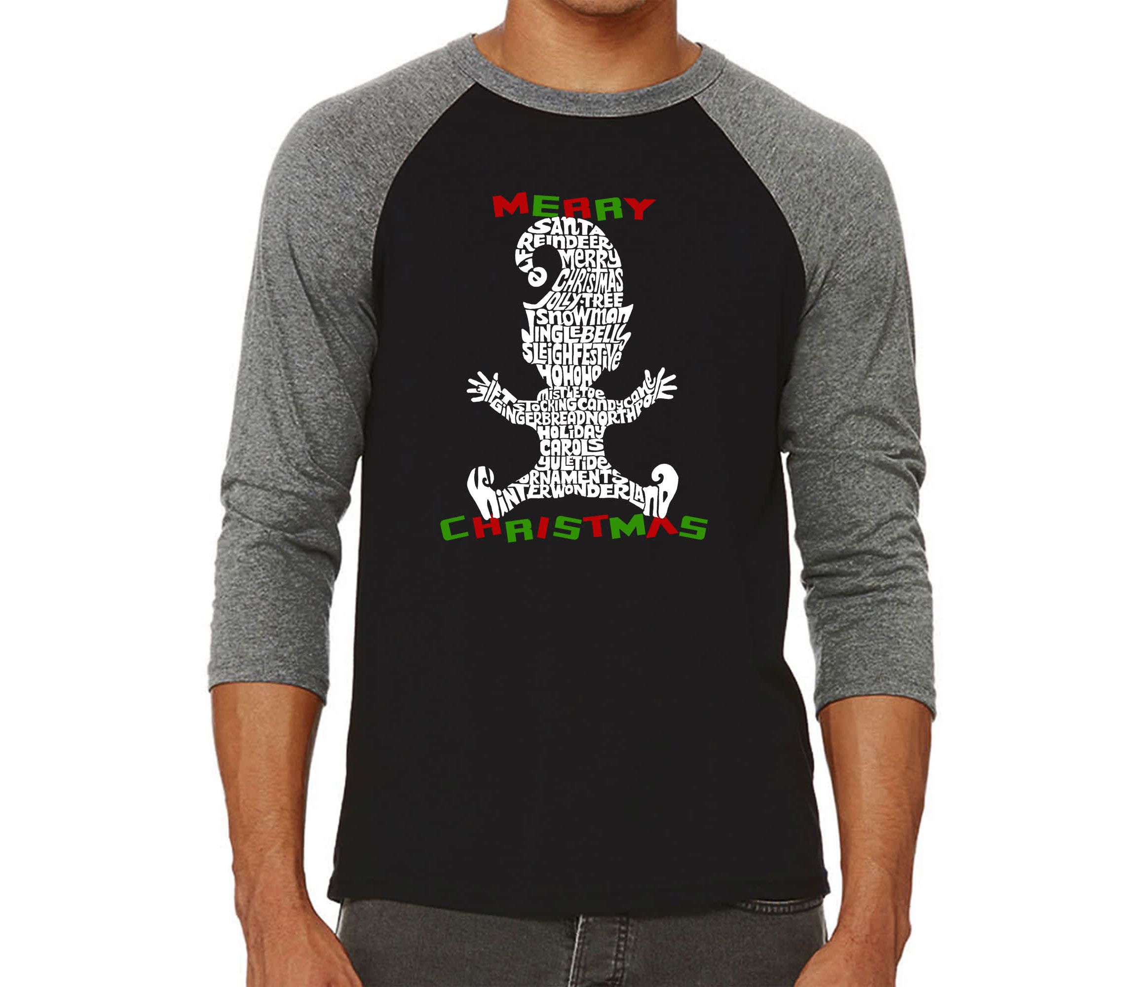 Mens Raglan Baseball Word Art T-Shirt  - Christmas Elf