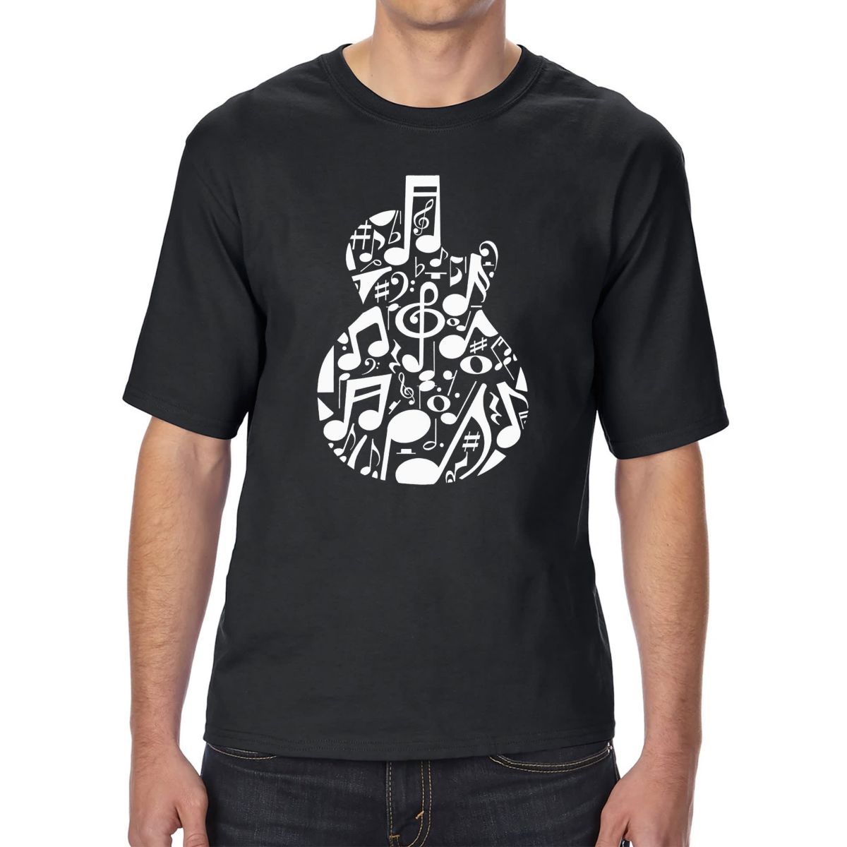 LA Pop Art Men's Tall and Long Word Art T-Shirt - Music Notes Guitar | Belk