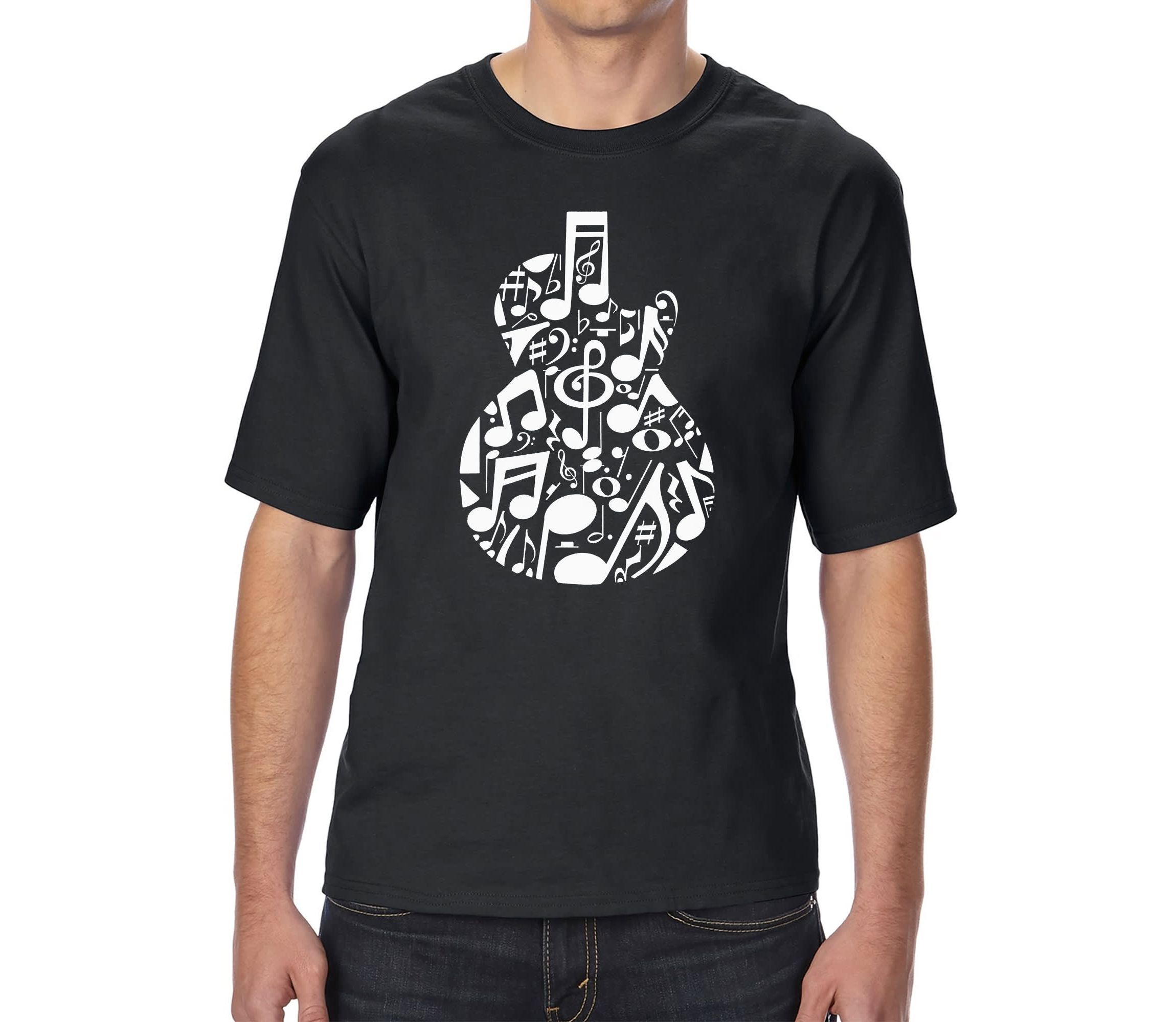 Mens Tall and Long Word Art T-Shirt  - Music Notes Guitar