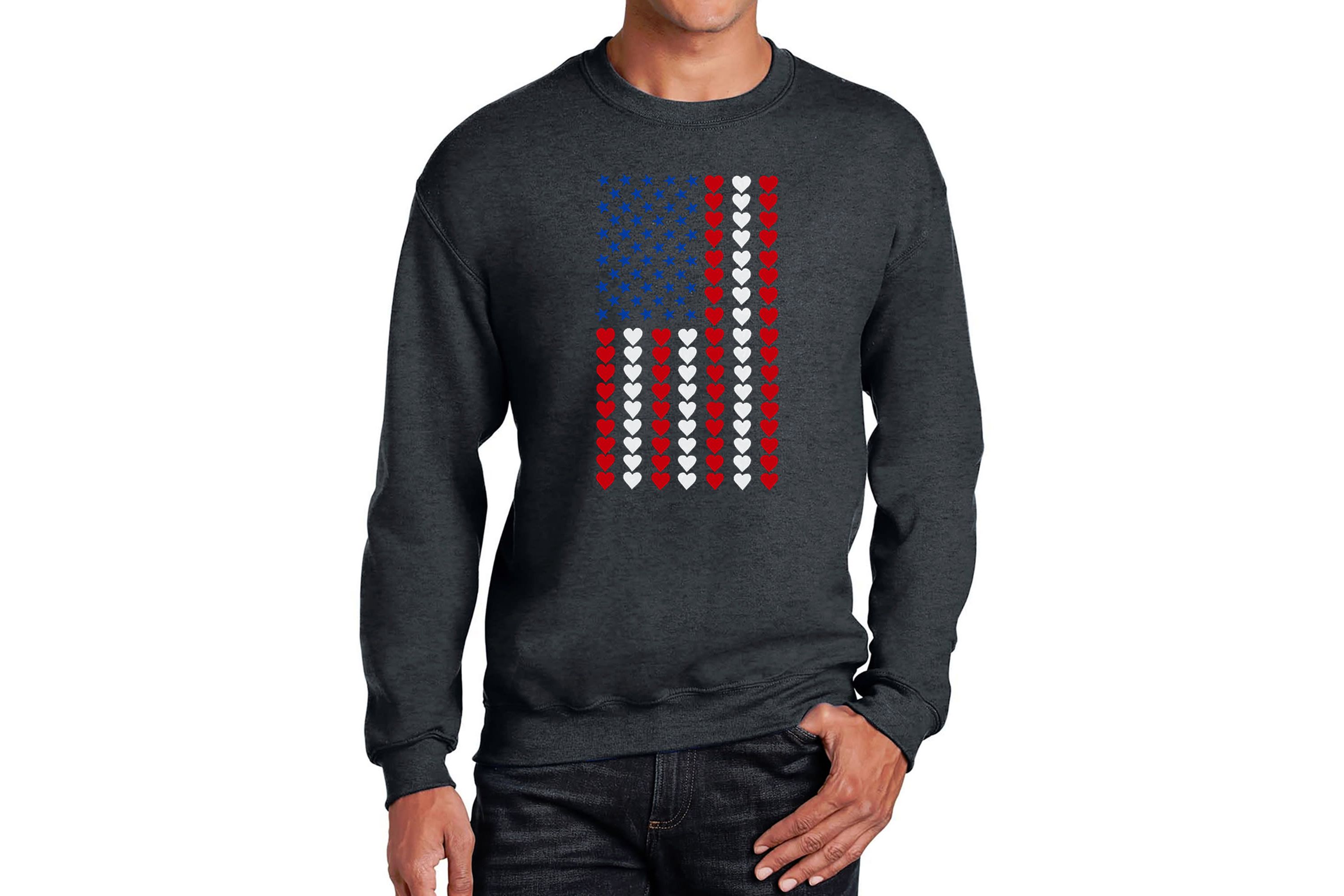 Mens Word Art Crewneck Sweatshirt - Heart Flag