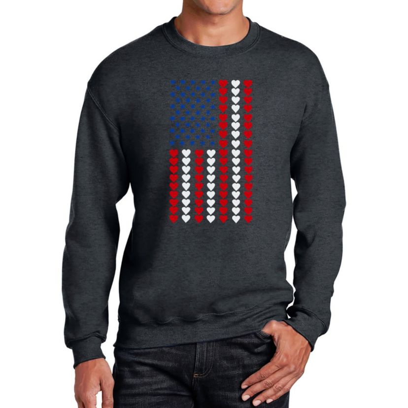 Mens Word Art Crewneck Sweatshirt - Heart Flag