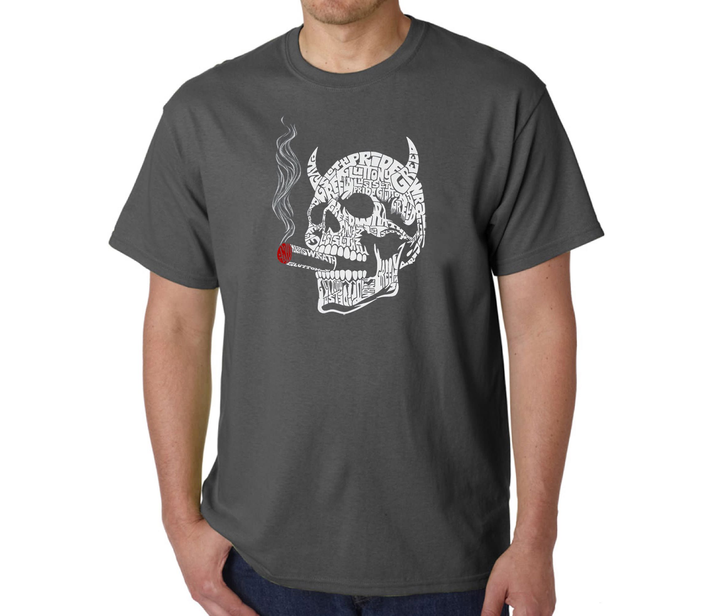 Mens Word Art T-Shirt - 7 Deadly Sins Skull
