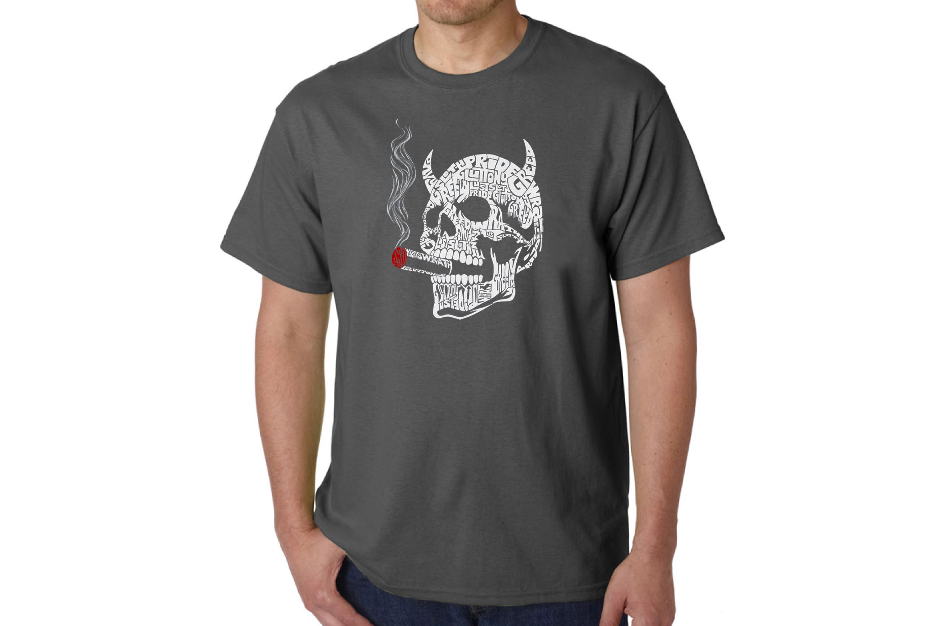 Mens Word Art T-Shirt - 7 Deadly Sins Skull