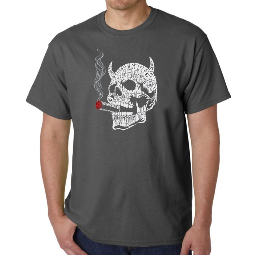 Mens Word Art T-Shirt - 7 Deadly Sins Skull